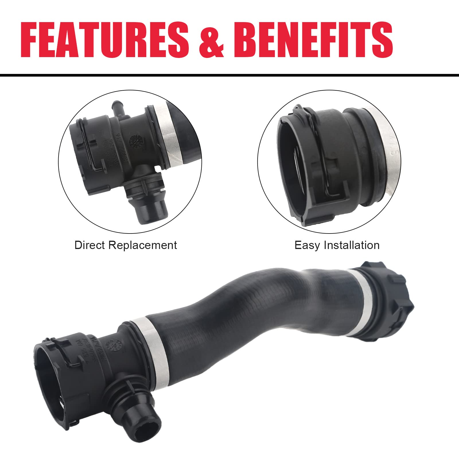 VASTAUTO hose installed in BMW engine bay demonstrating direct-fit replacement benefit