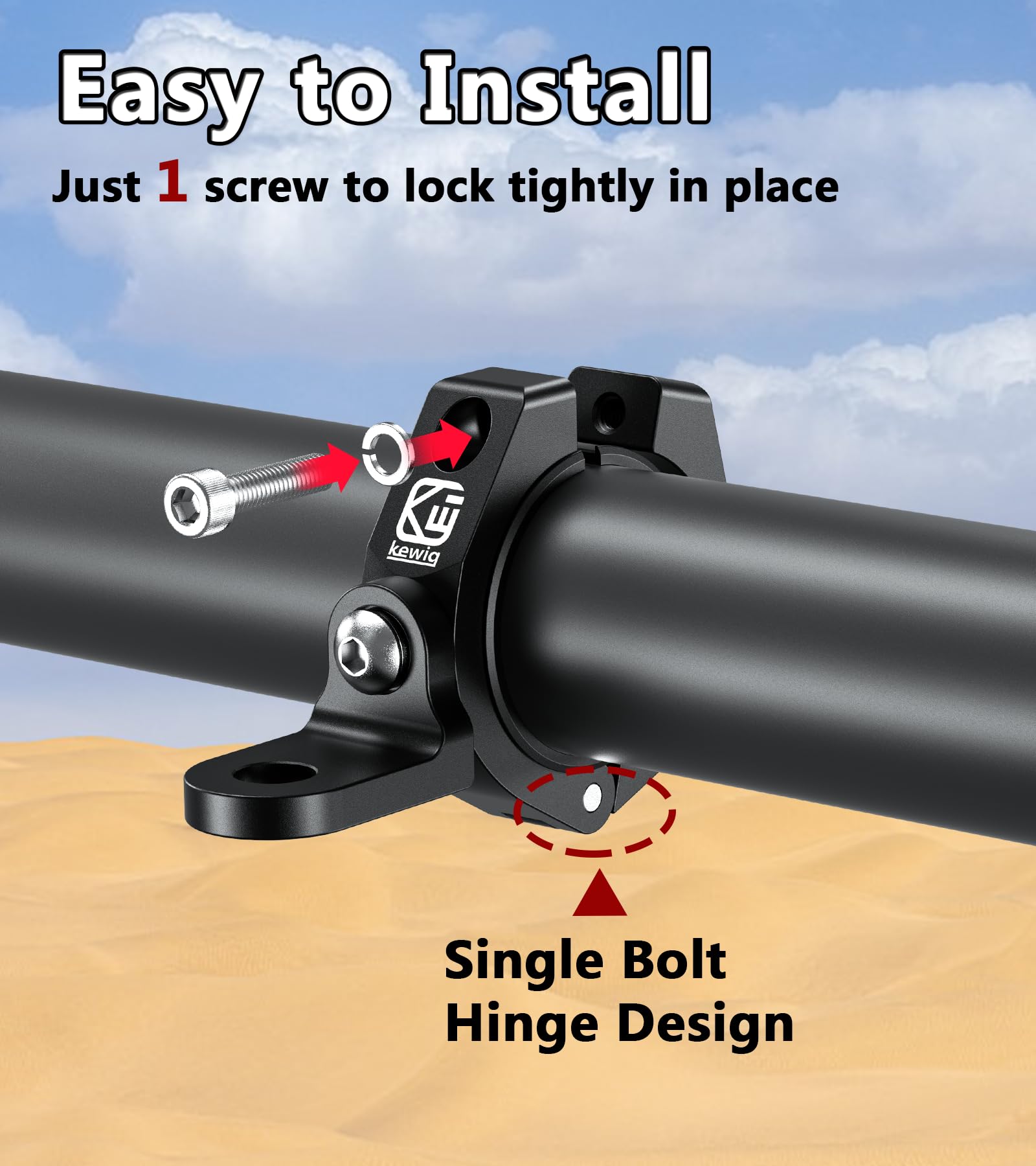 VAZESWIN hinge bolt close-up highlighting single-bolt fast install benefit