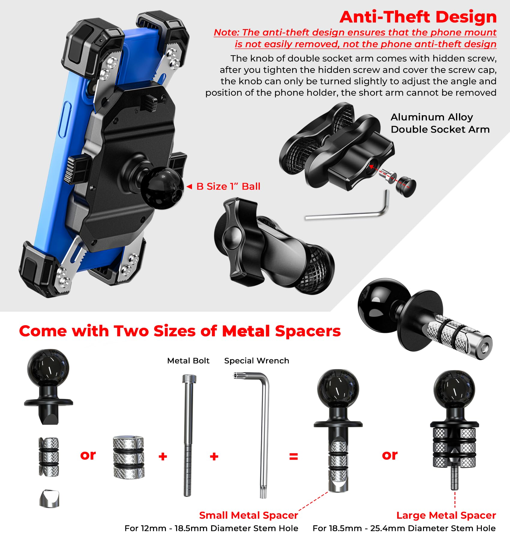 VAZESWIN double socket arm hidden screw showing tamper-resistant security