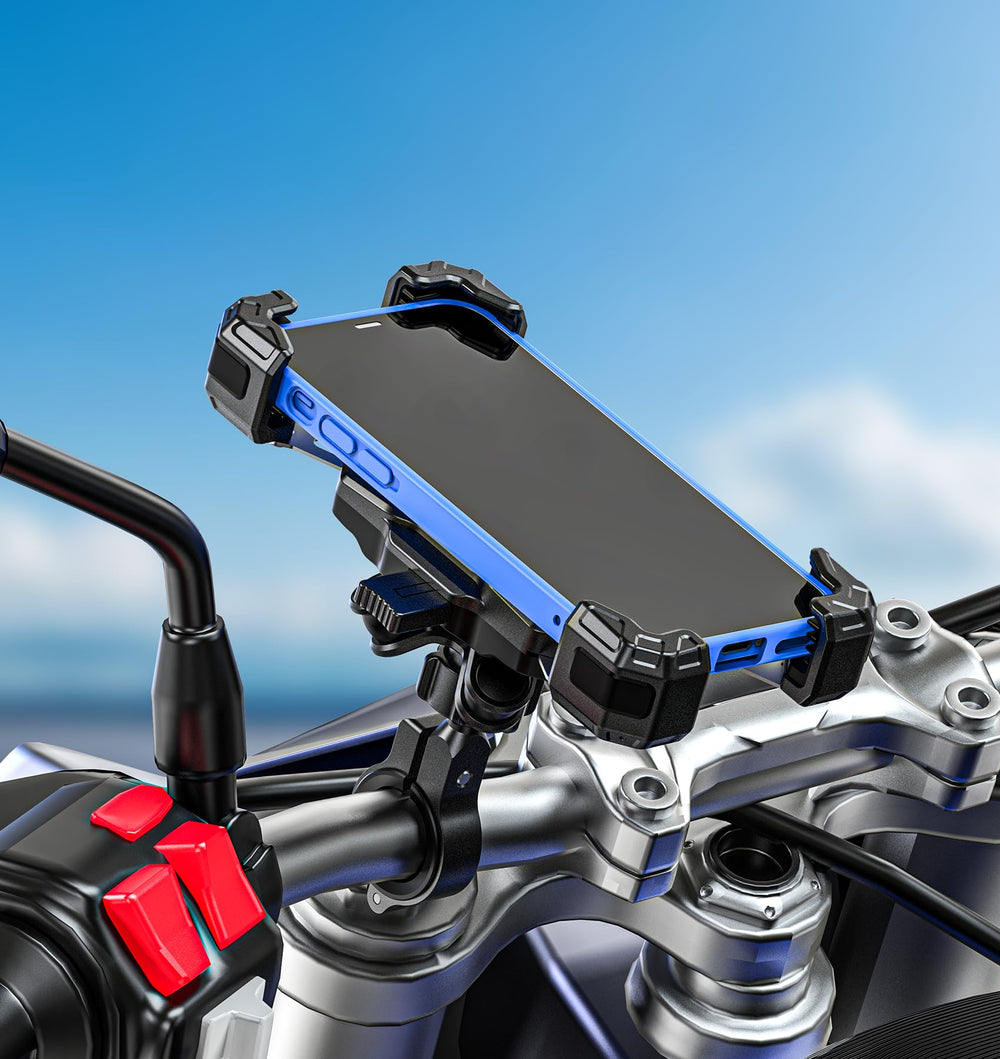 VAZESWIN lifestyle motorcycle ride setup illustrating in-ride phone accessibility
