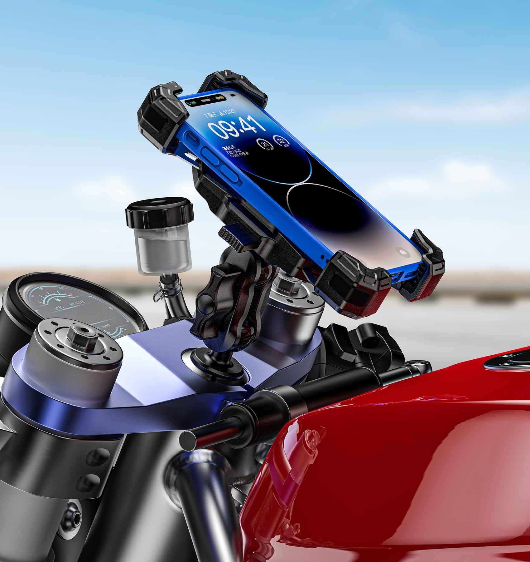 VAZESWIN lifestyle shot on motorcycle ride showing easy navigation access