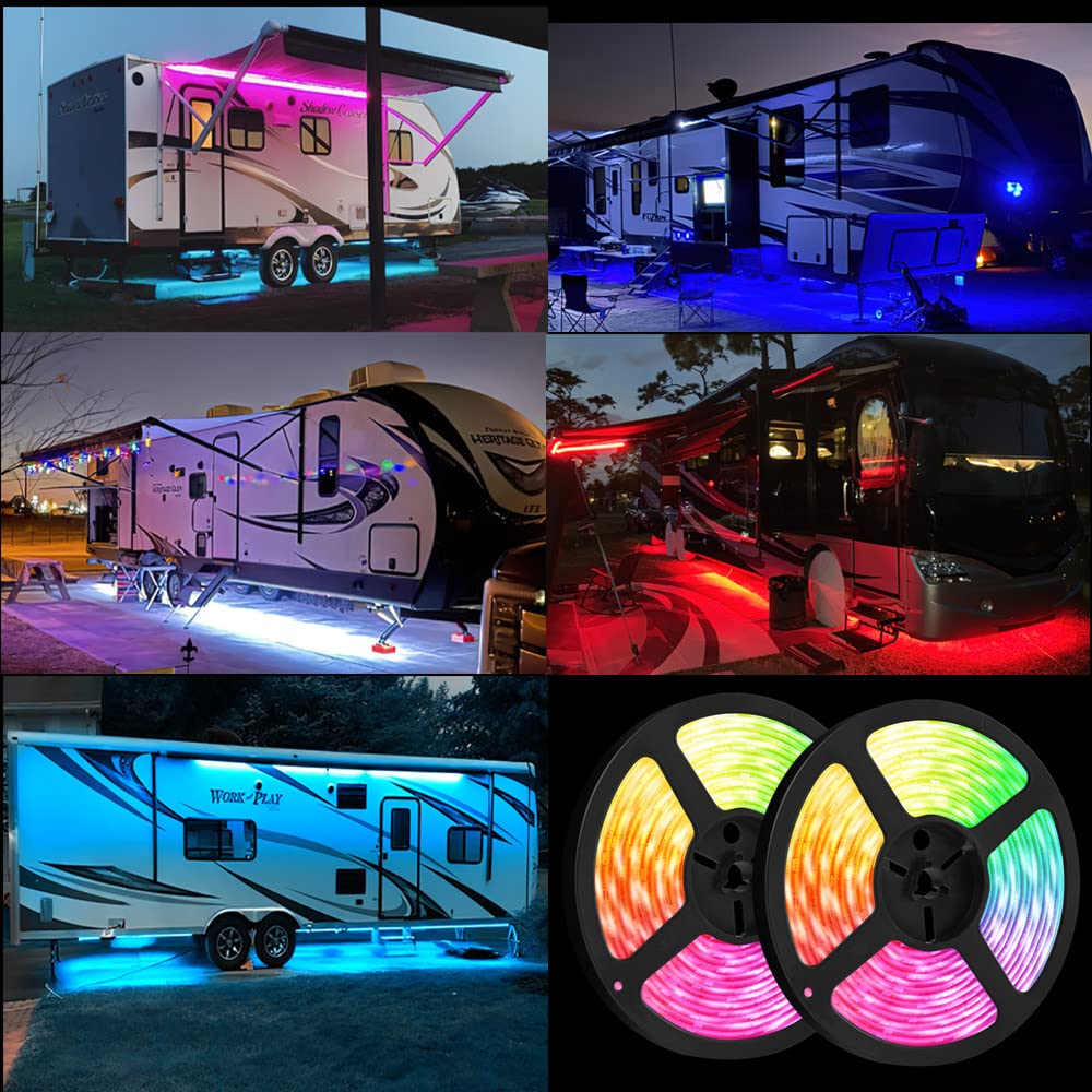 Vbakor evening RV scene showing music-sync ambiance for outdoor gatherings
