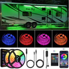 Vbakor front packaging showing complete 40FT RV LED kit and components, clear contents benefit