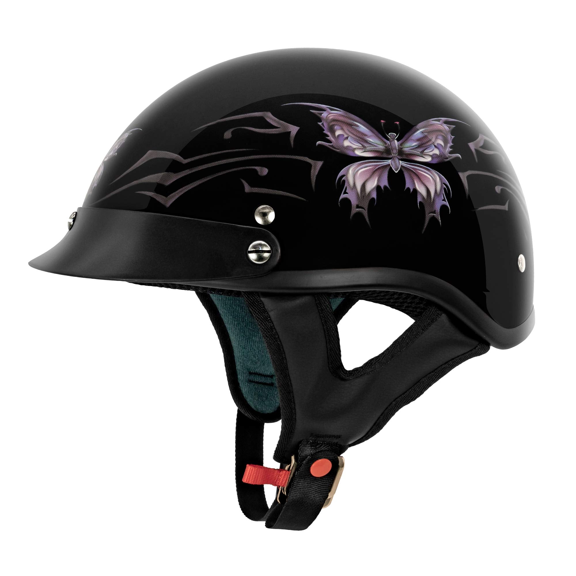 VCAN front view of gloss black half helmet showing shape and finish for classic style