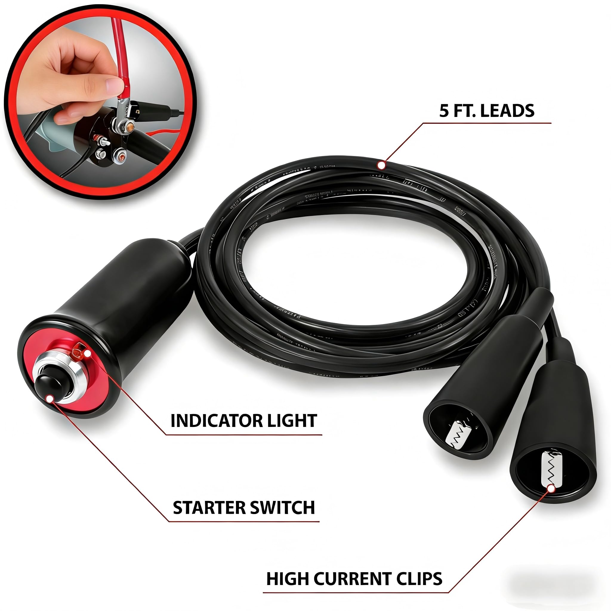 VCC insulated alligator clips detail ensuring secure battery connection