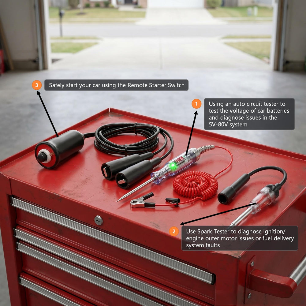 VCC remote starter in use under hood enabling safe single-person cranking