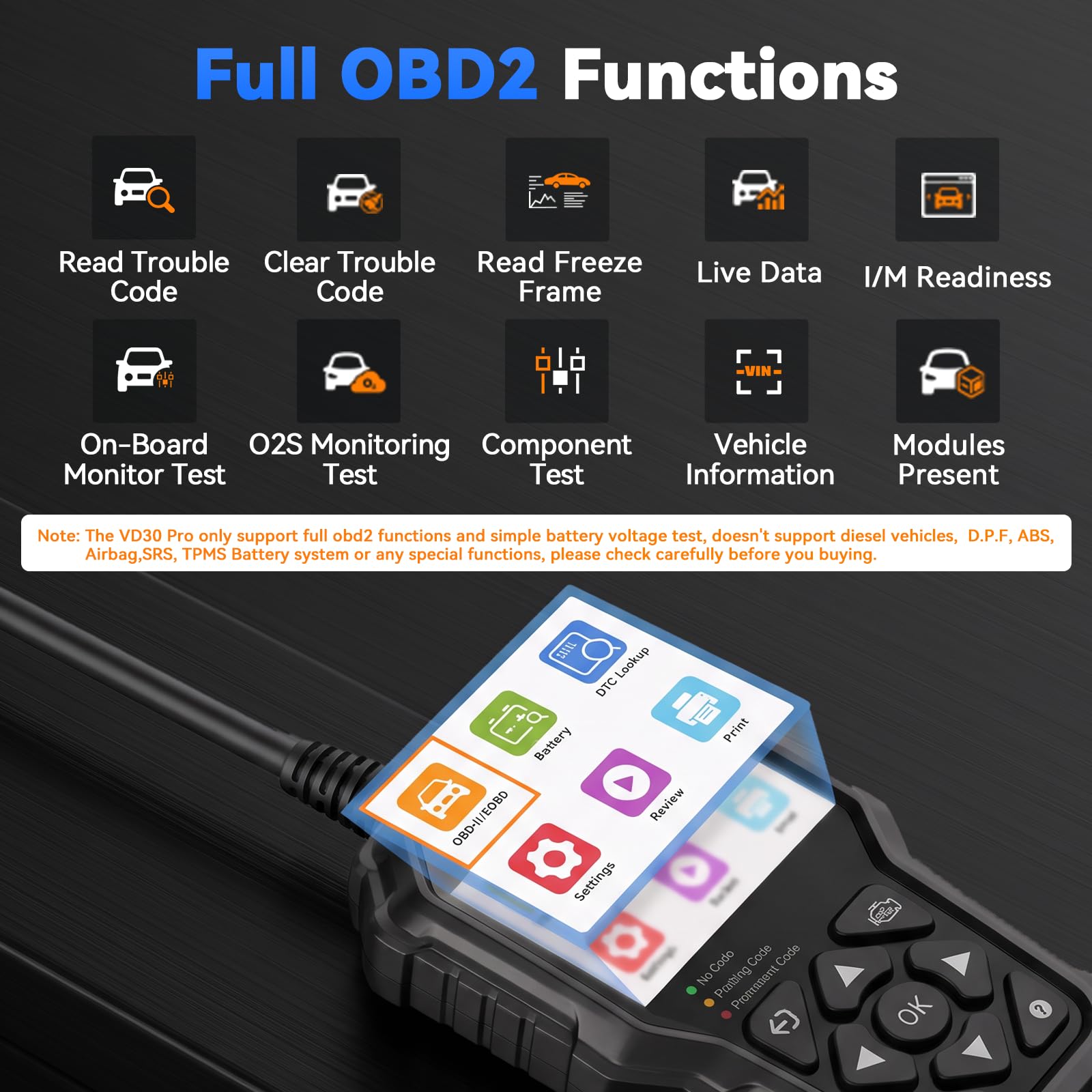 VDIAGTOOL VD30 Pro rear and connector ports demonstrating rugged build and reliability
