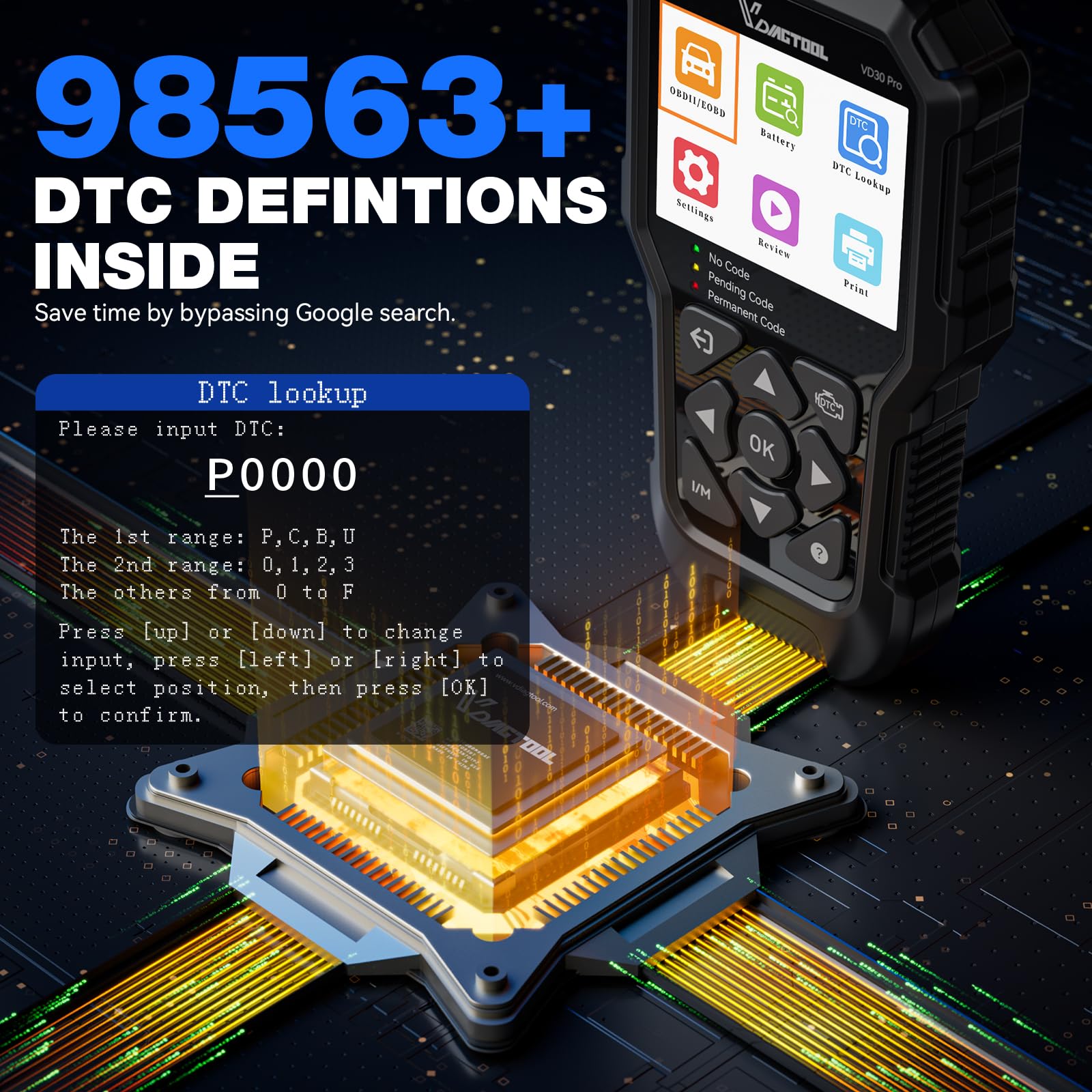 VDIAGTOOL VD30 Pro with USB cable for Windows updates and data export to create reports