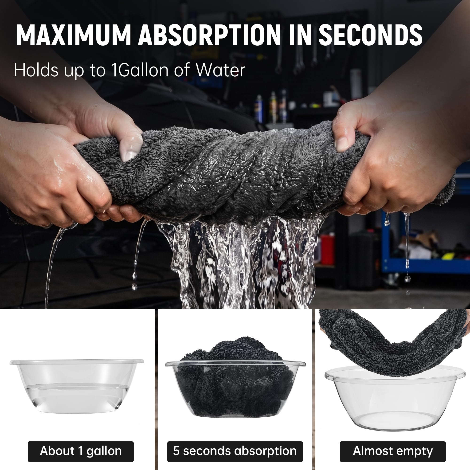 Veco towel size comparison with hands, illustrates large 36x24 coverage