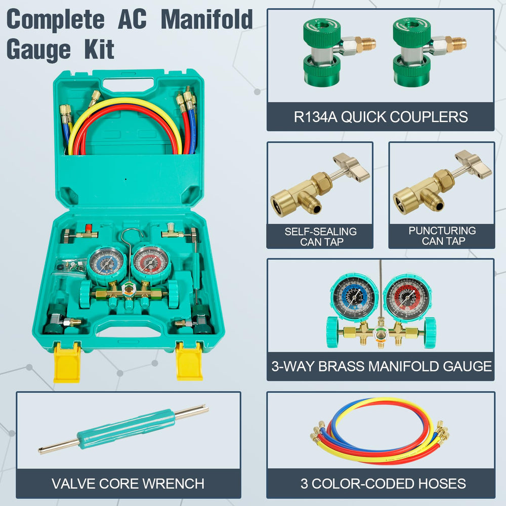 VECOTOOLS close-up of brass manifold and blue valves highlighting corrosion resistance