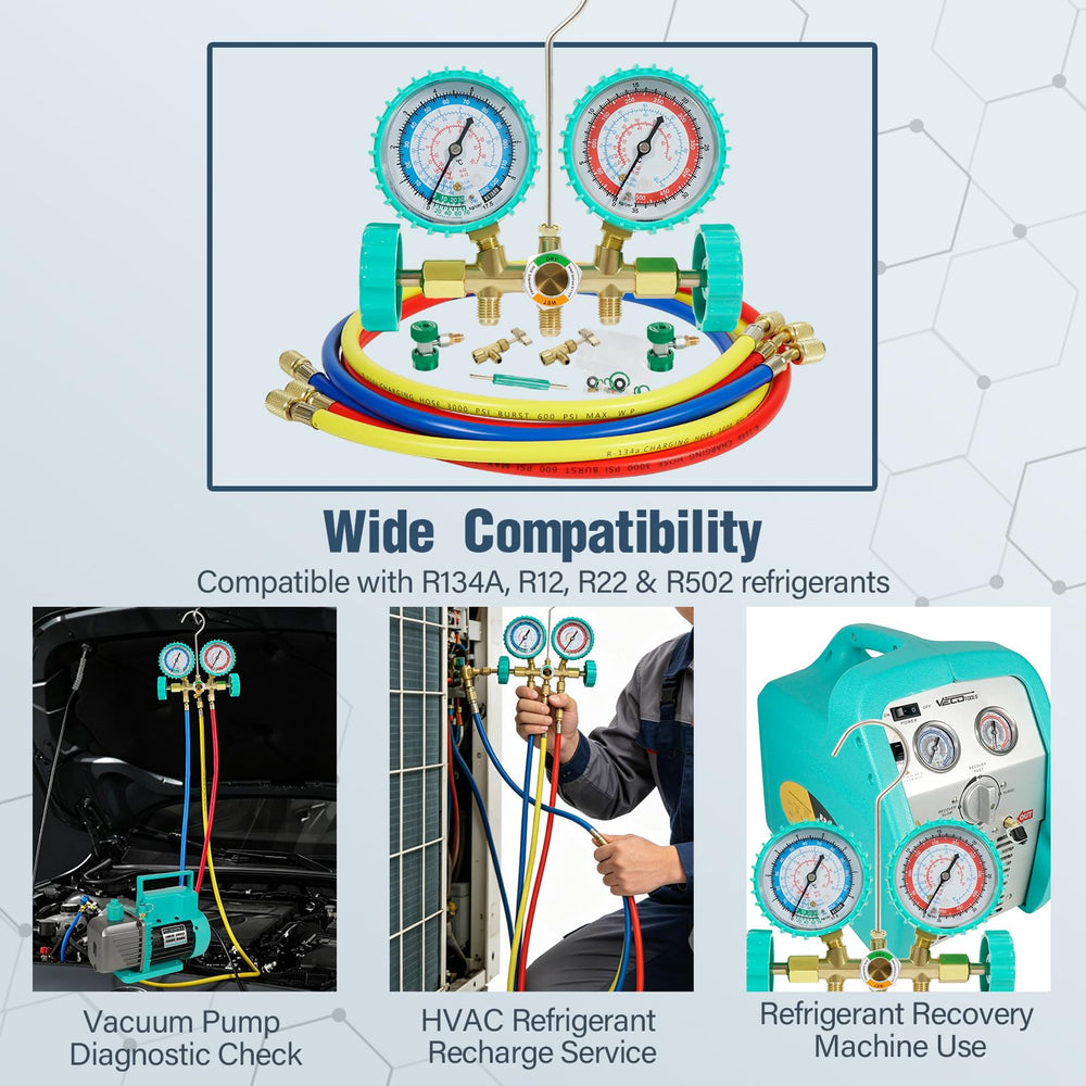 VECOTOOLS complete kit on workbench illustrating ready-to-use HVAC servicing