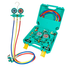 VECOTOOLS manifold front view showing controls and gauges for clear readings