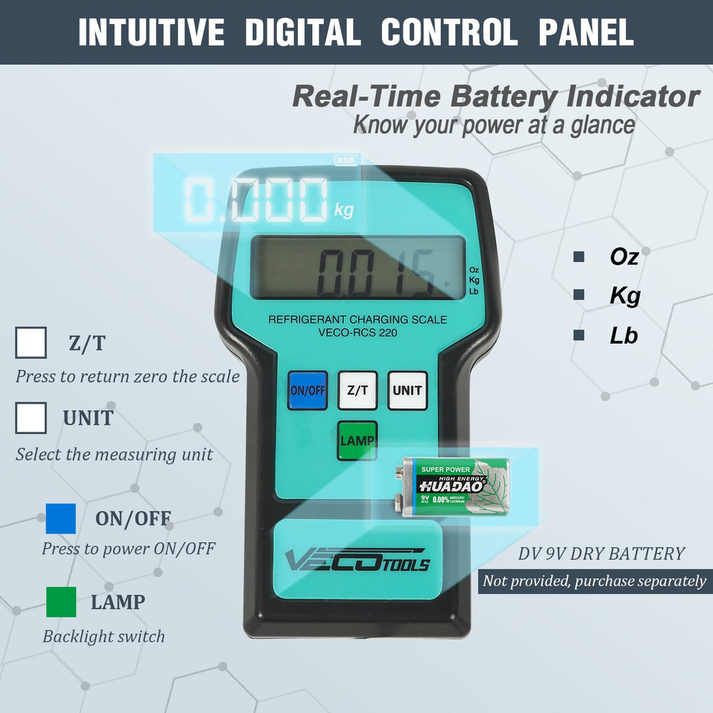VECOTOOLS scale supporting a refrigerant tank to demonstrate stable in-use benefit