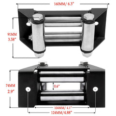 VEEBELL fairlead next to ruler showing 4-7/8 inch bolt spacing for accurate fitment