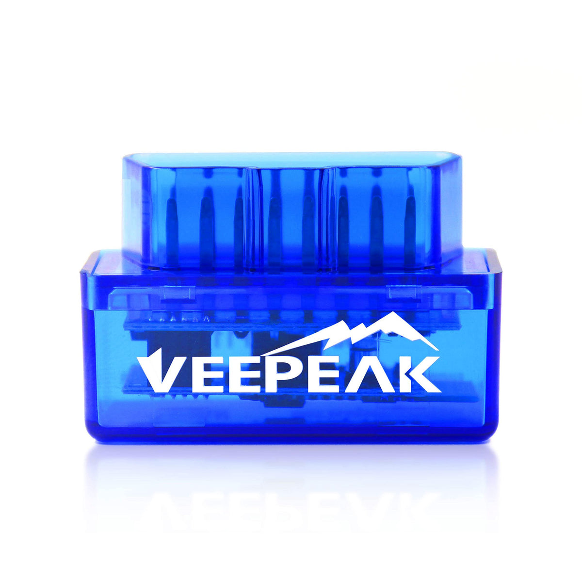 Veepeak mini front view showing compact housing and OBD2 plug benefit quick diagnostics
