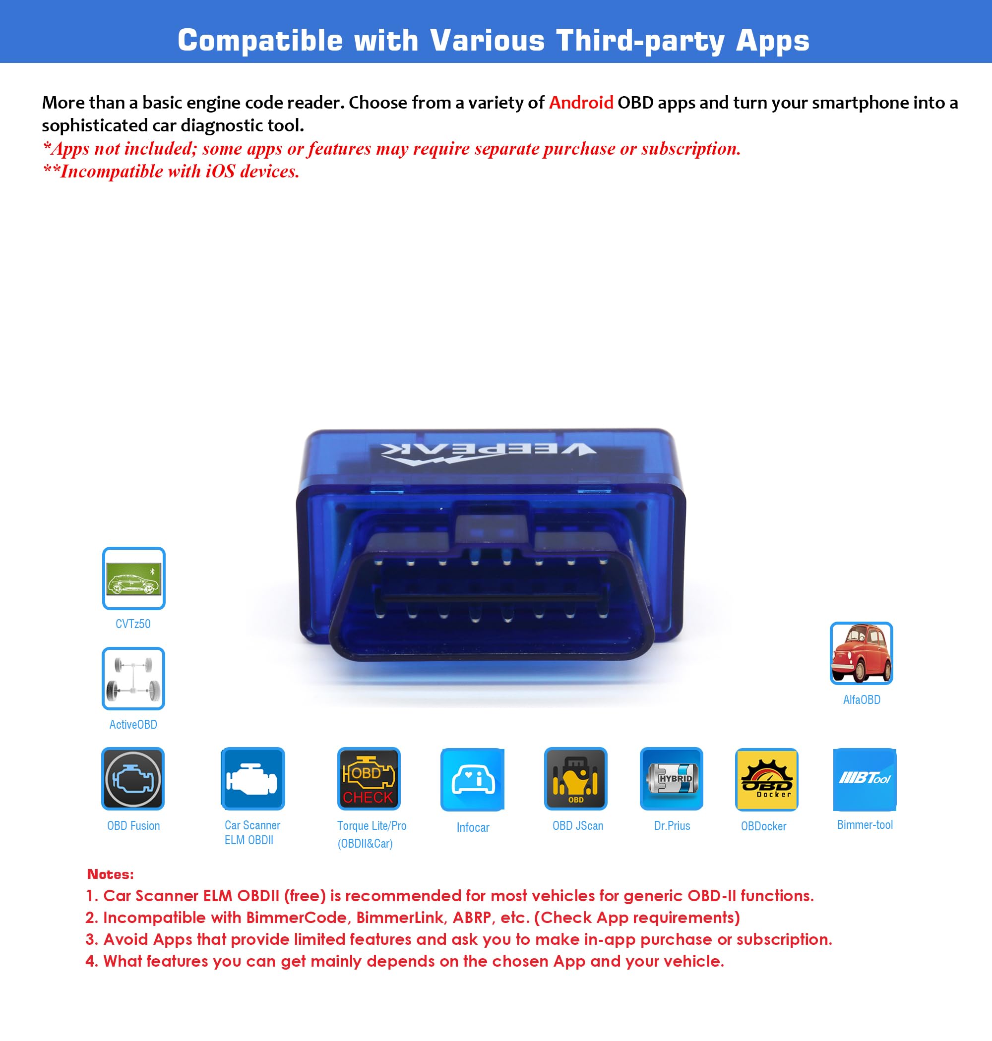 Veepeak mini plugged into vehicle OBD port enabling fast engine code access benefit