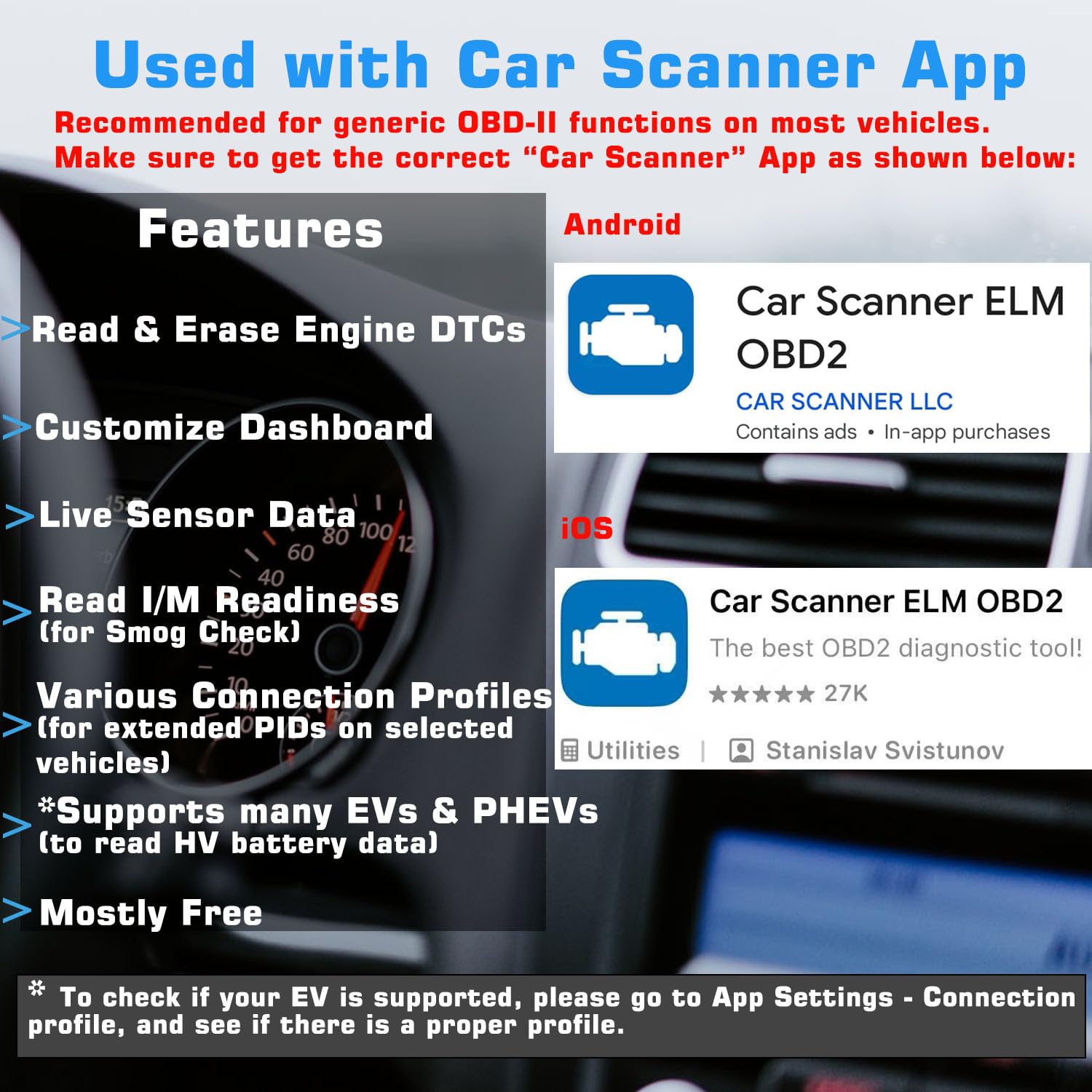 Veepeak angled port shot inserted in car OBD-II socket for straightforward connection