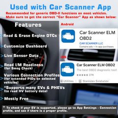 Veepeak angled port shot inserted in car OBD-II socket for straightforward connection
