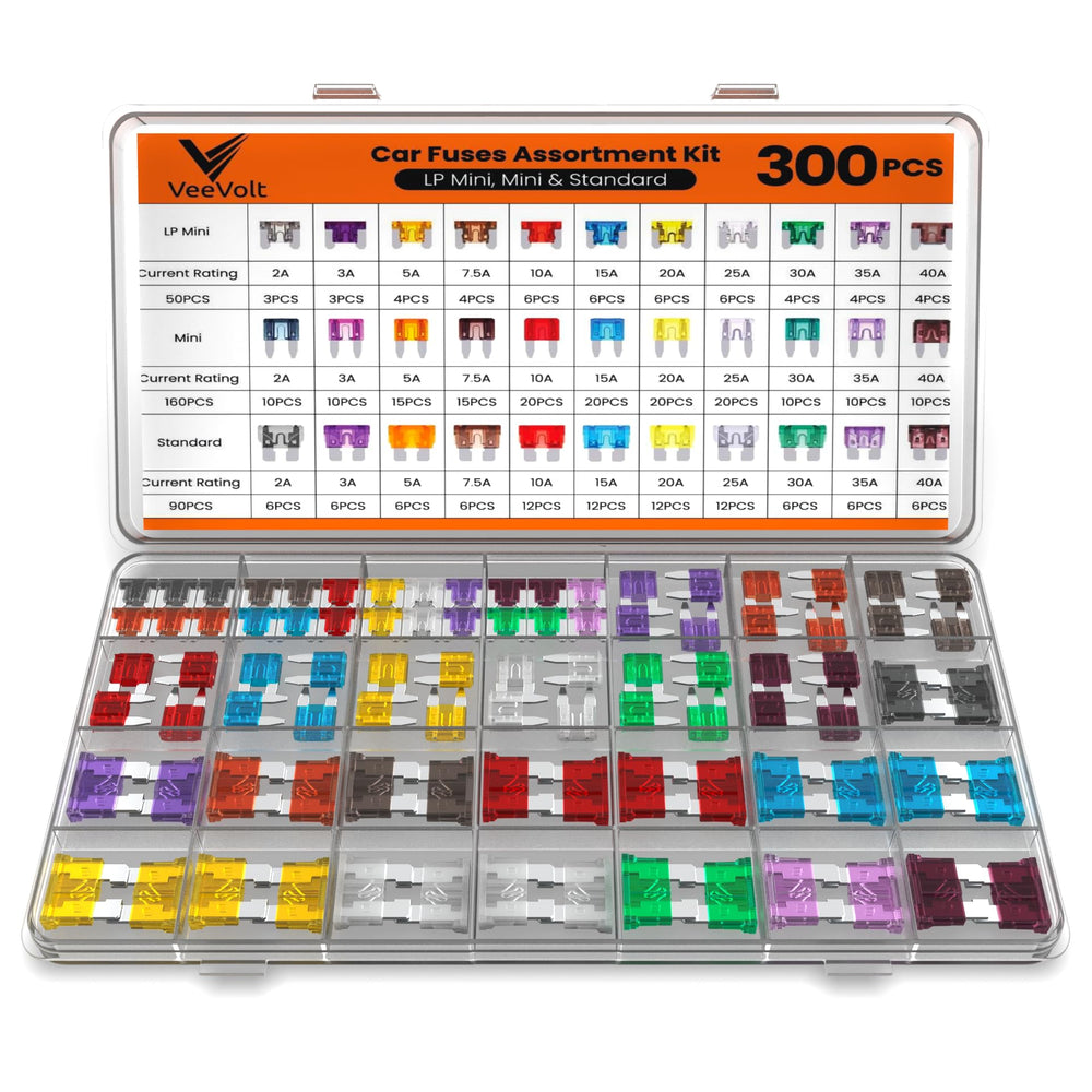 VeeVolt front view of open case showing neatly organized fuses for quick access