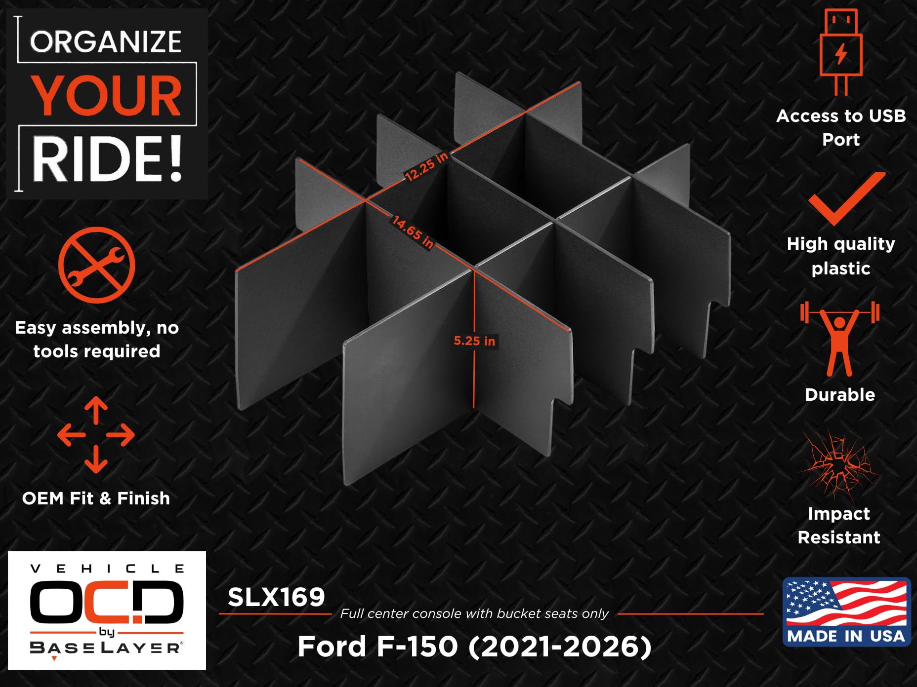 Vehicle OCD retail packaging with Made in USA label indicating quality manufacturing