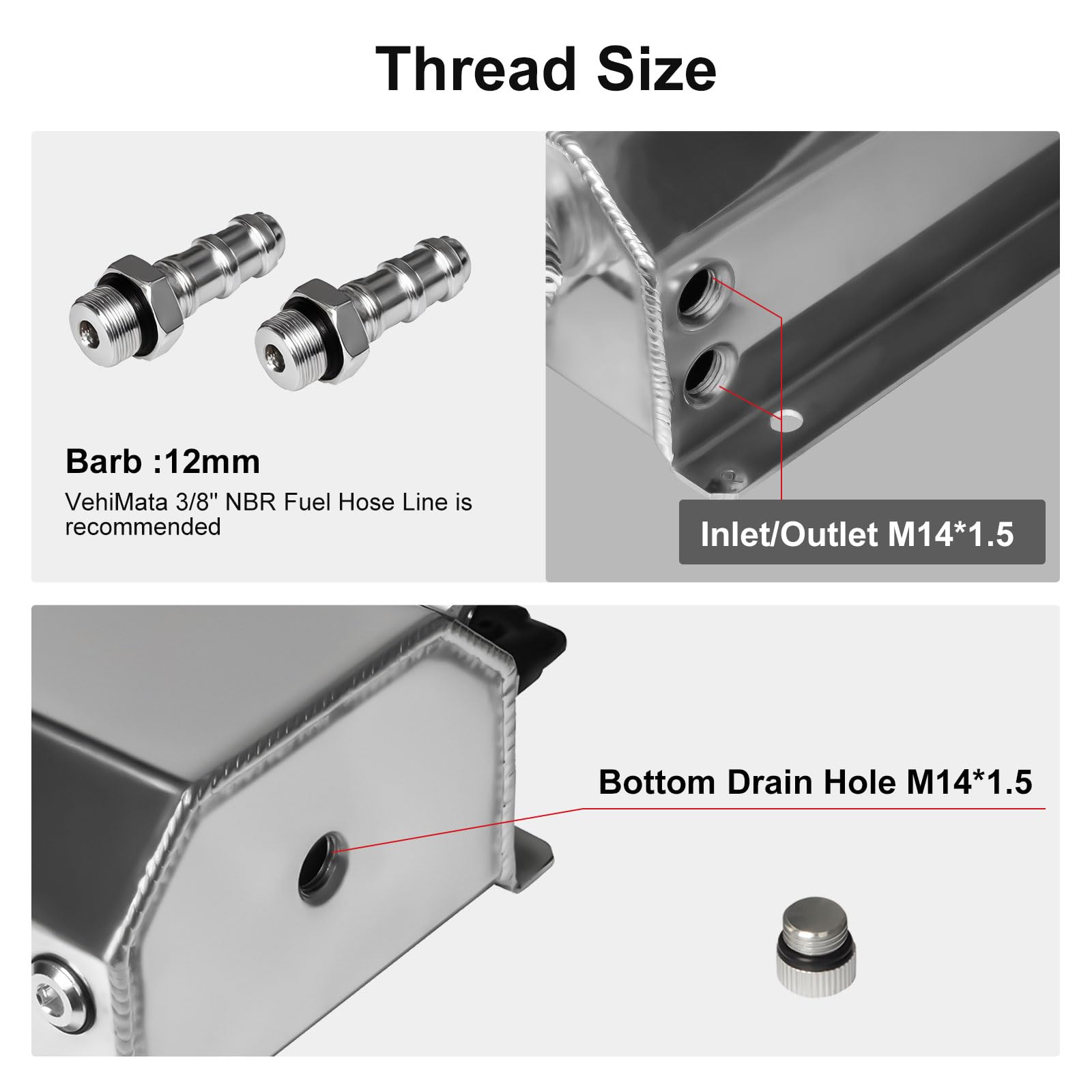 VehiMata side profile of aluminum tank highlighting durable construction and heat resistance