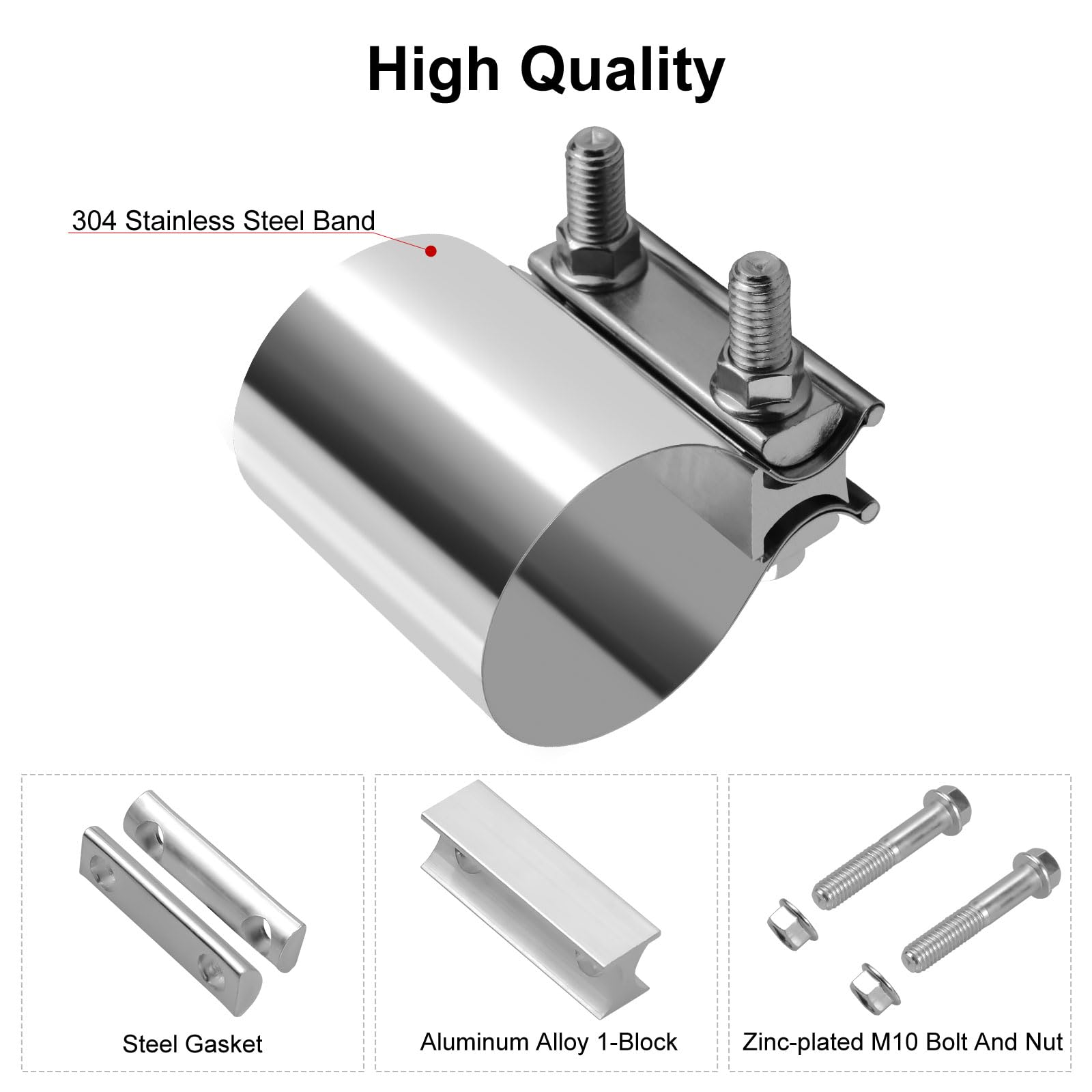 VehiMata clamp installed on muffler showing fast, weld-free repair benefit