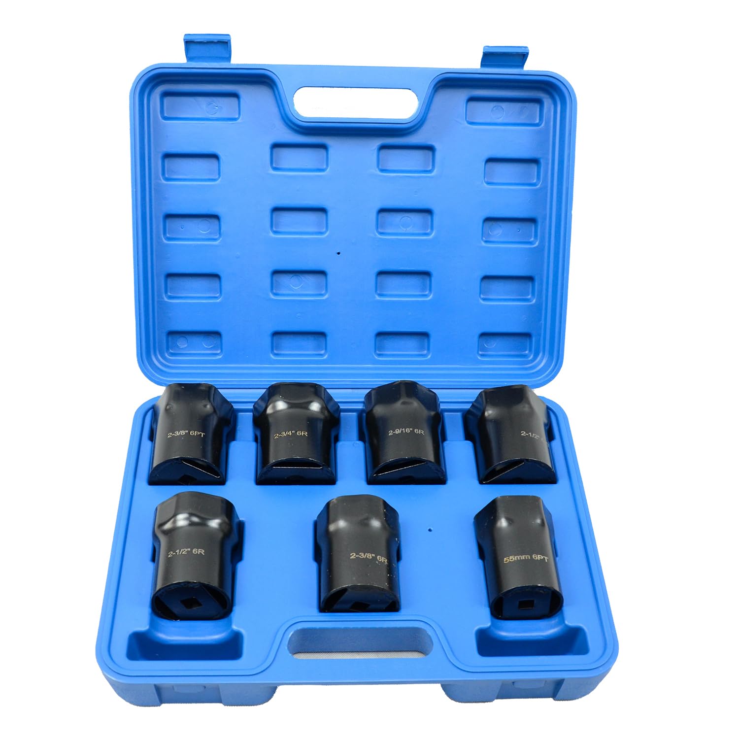 VEHIRETL 7-piece wheel bearing locknut socket set front packaging shows included sockets and case, durable kit