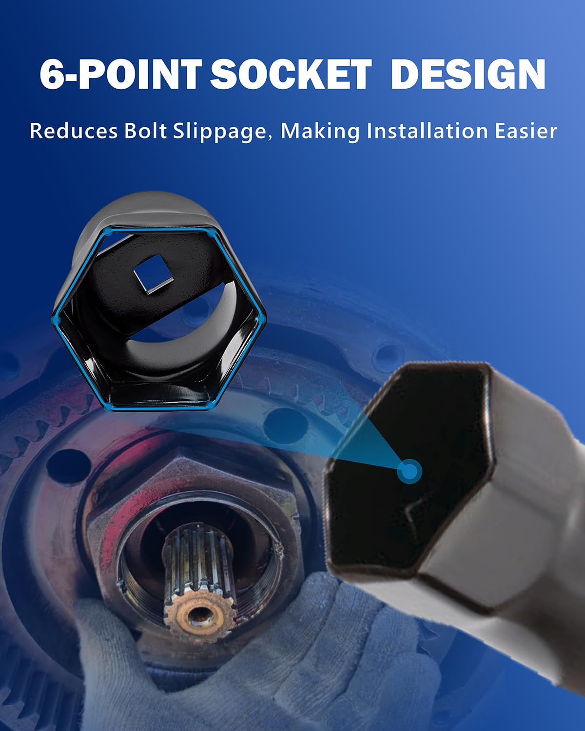 VEHIRETL socket fitted to a truck hub locknut in use, making wheel bearing service easier and safer