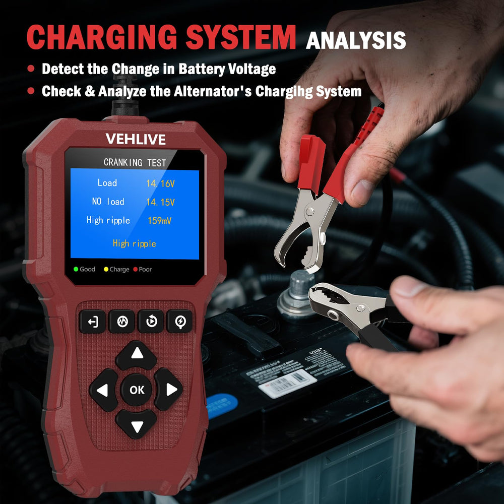 VEHLIVE BT911 performing alternator load test to identify charging faults