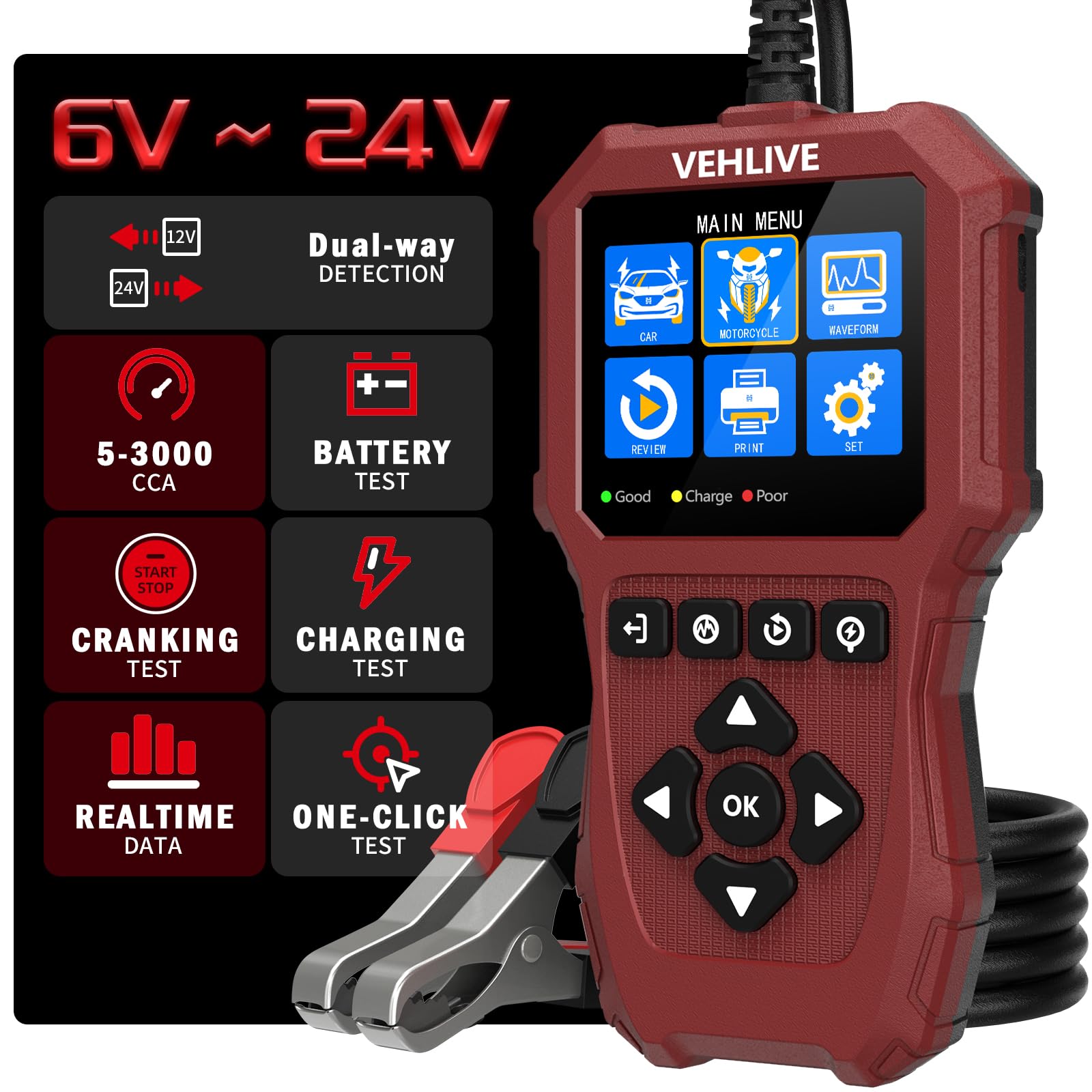 VEHLIVE BT911 front panel showing screen and controls for quick diagnostics