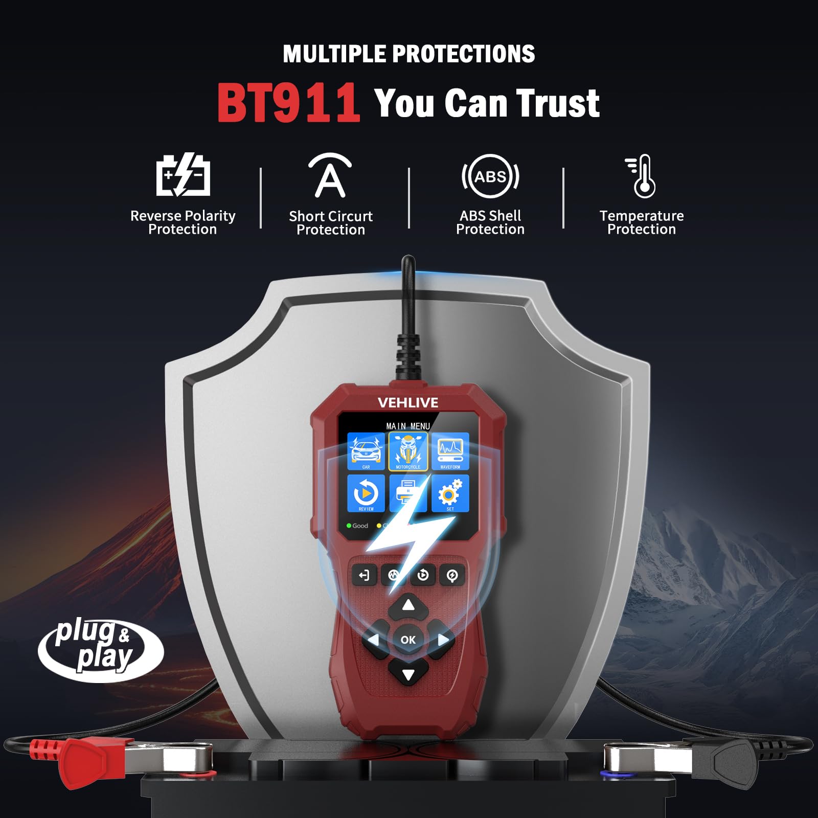 VEHLIVE BT911 side profile showing ports and robust ABS housing for durability