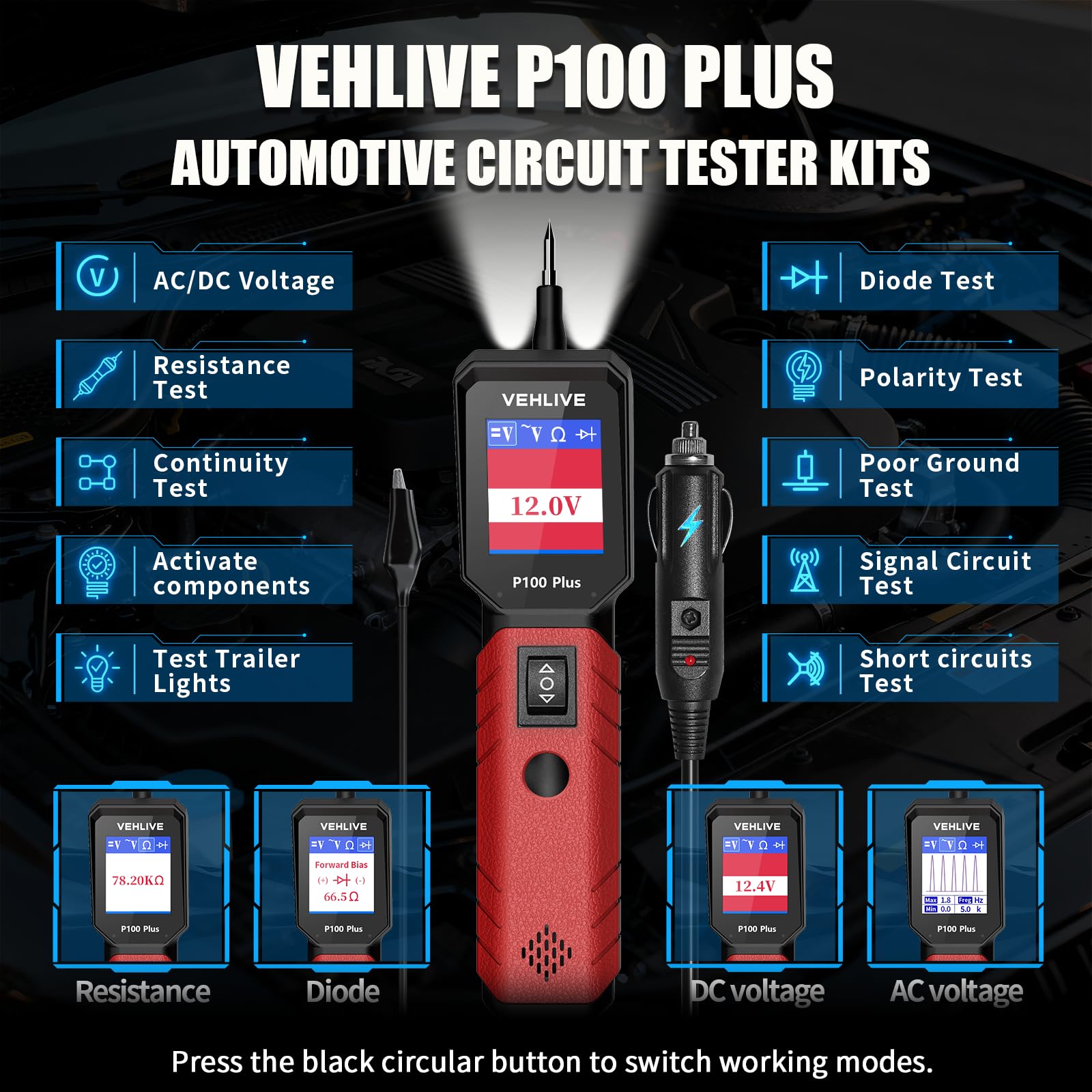 VEHLIVE P100 Plus metal probe detail demonstrating corrosion resistance and durability