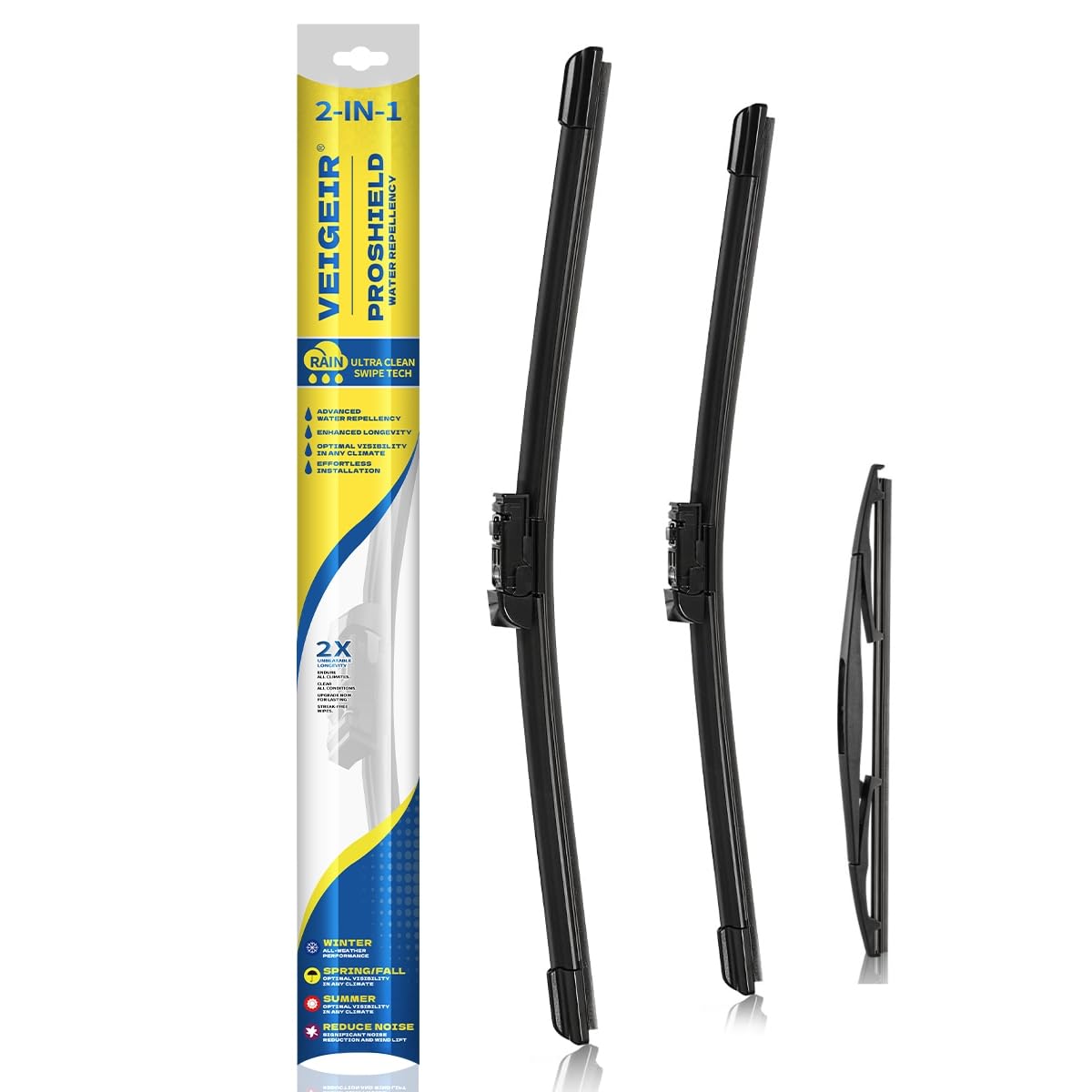 VEIGEIR front packaging showing full 3-pack and fitment list for easy selection