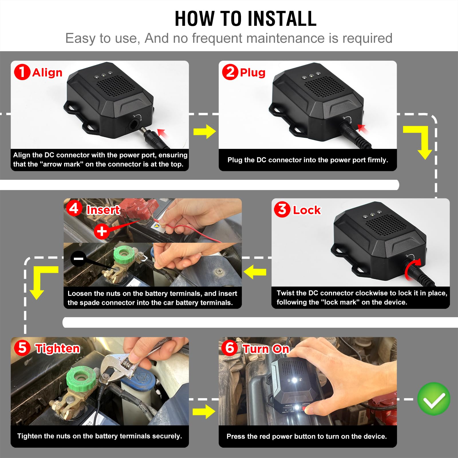 Vekibee connected to 12V battery demonstrating compatibility benefit