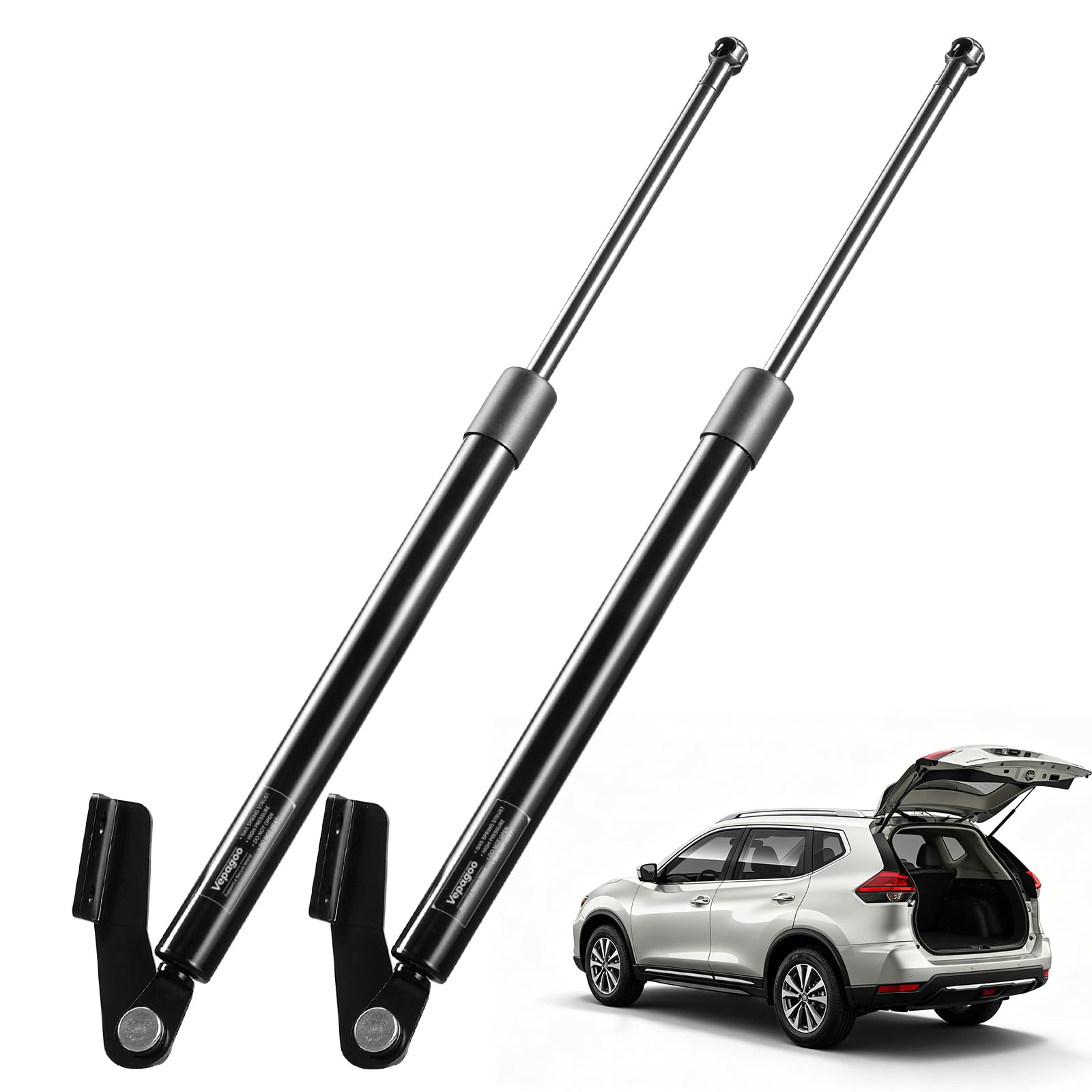 Vepagoo rear hatch struts front view showing both new lift supports and fitment benefit