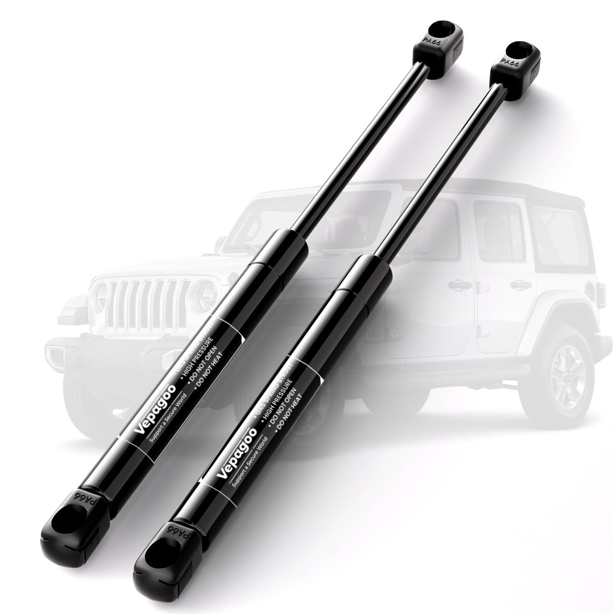 Vepagoo front view of rear window struts showing fit and finish benefits