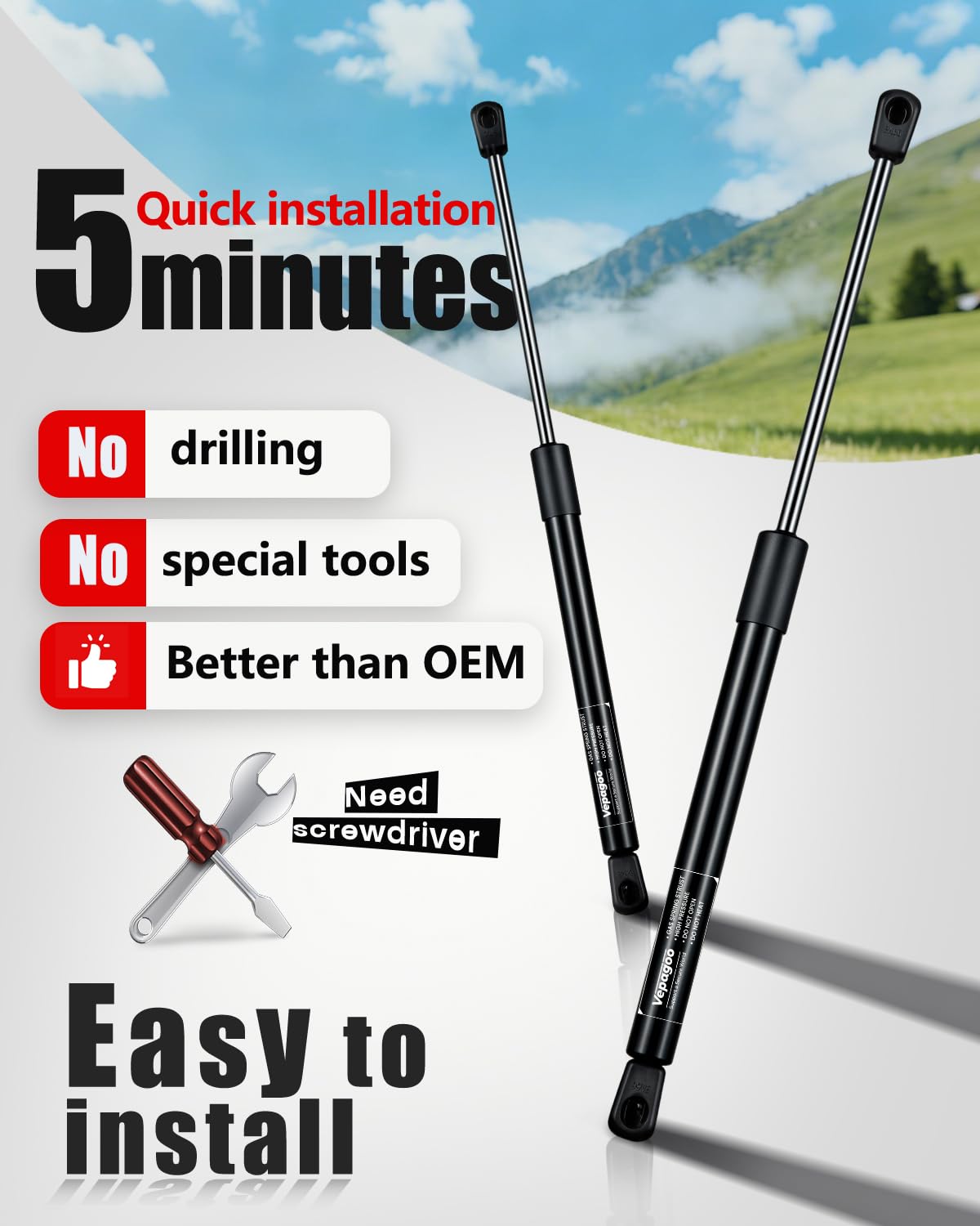 Vepagoo strut beside ruler showing exact measurement for accurate replacement