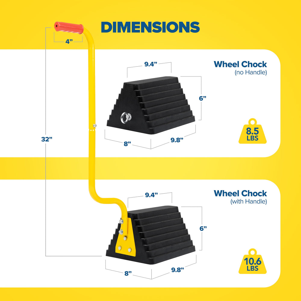 Vergo chock beside truck tire showing size and scale advantage
