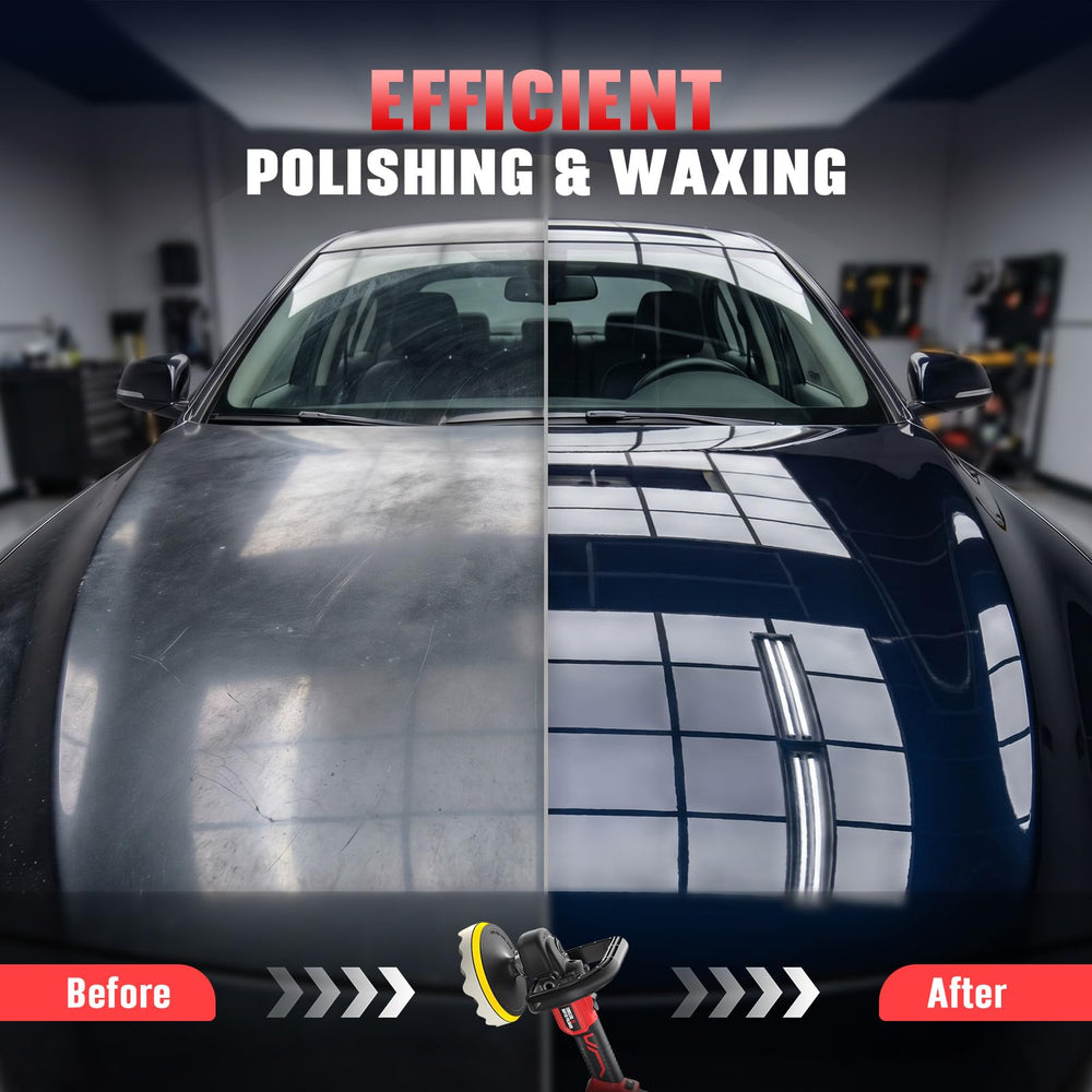 VERVEWAVE polisher in use on car hood showing fast defect removal and finish improvement