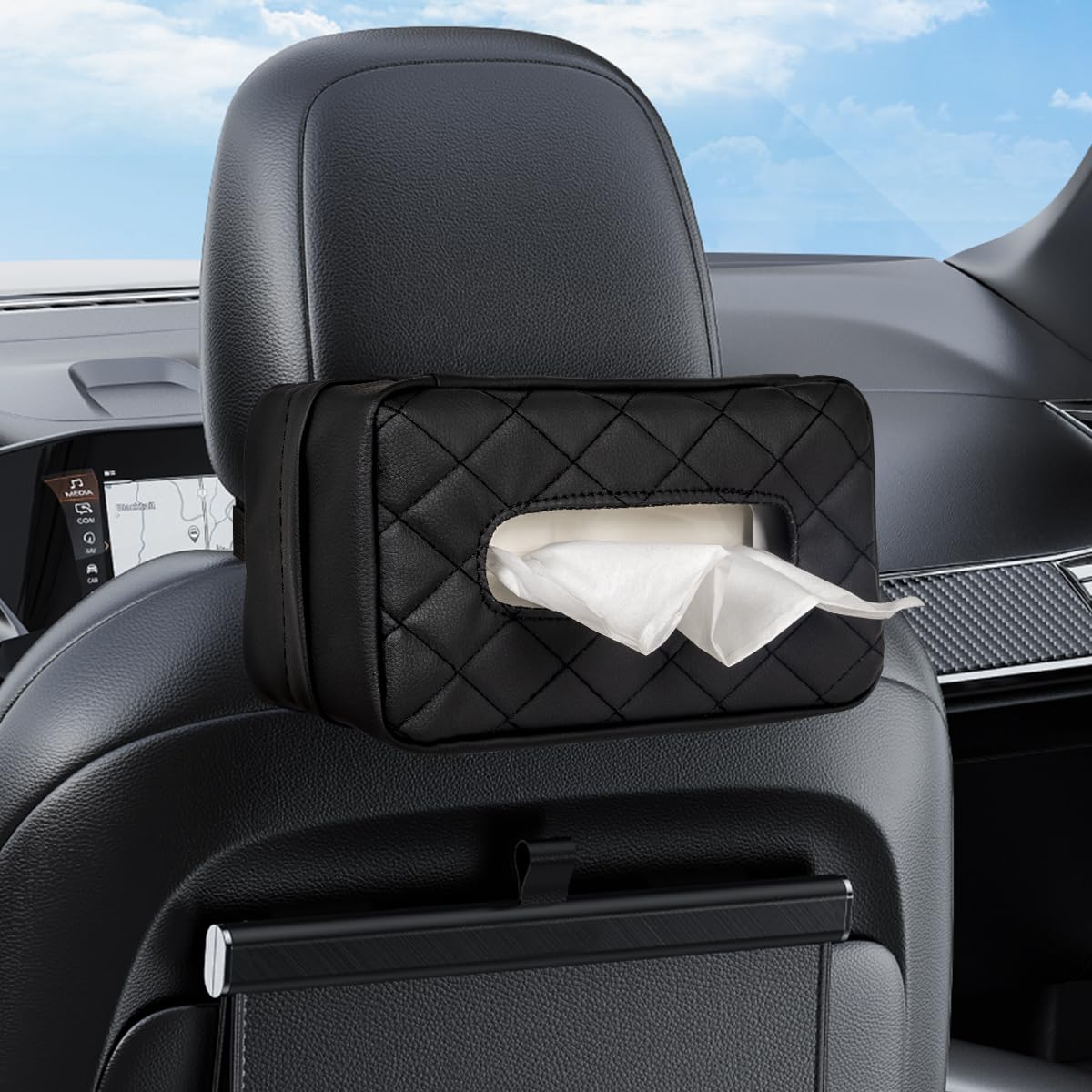 VETERBONE front view showing sleek PU leather and secure lid, improves car organization