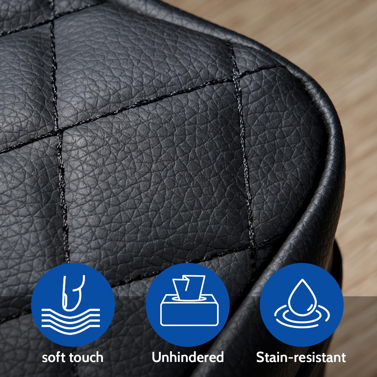 VETERBONE installed on backseat headrest demonstrating easy reach and tidy storage