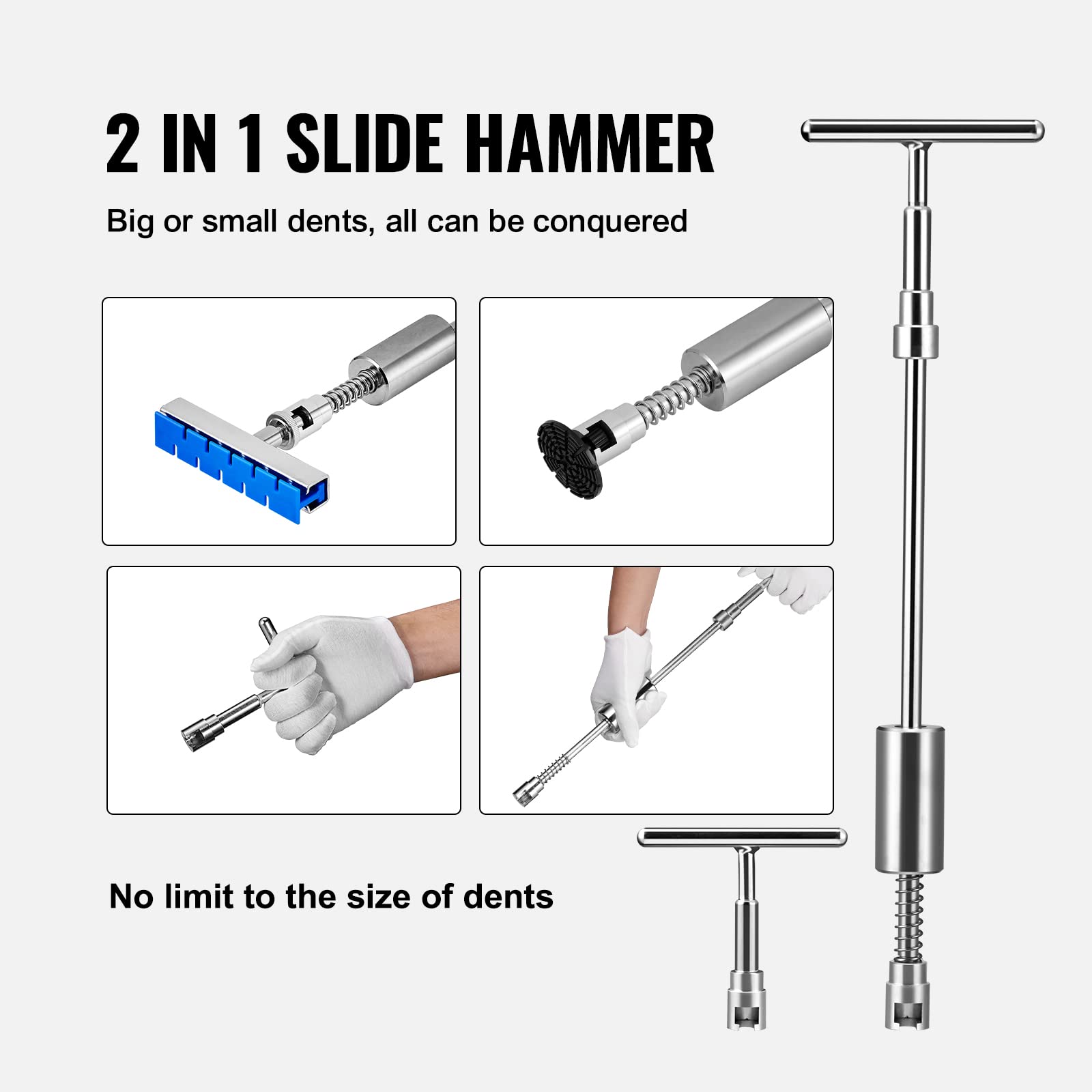 VEVOR 2-in-1 slide hammer closeup showing convertible short and long pulling modes