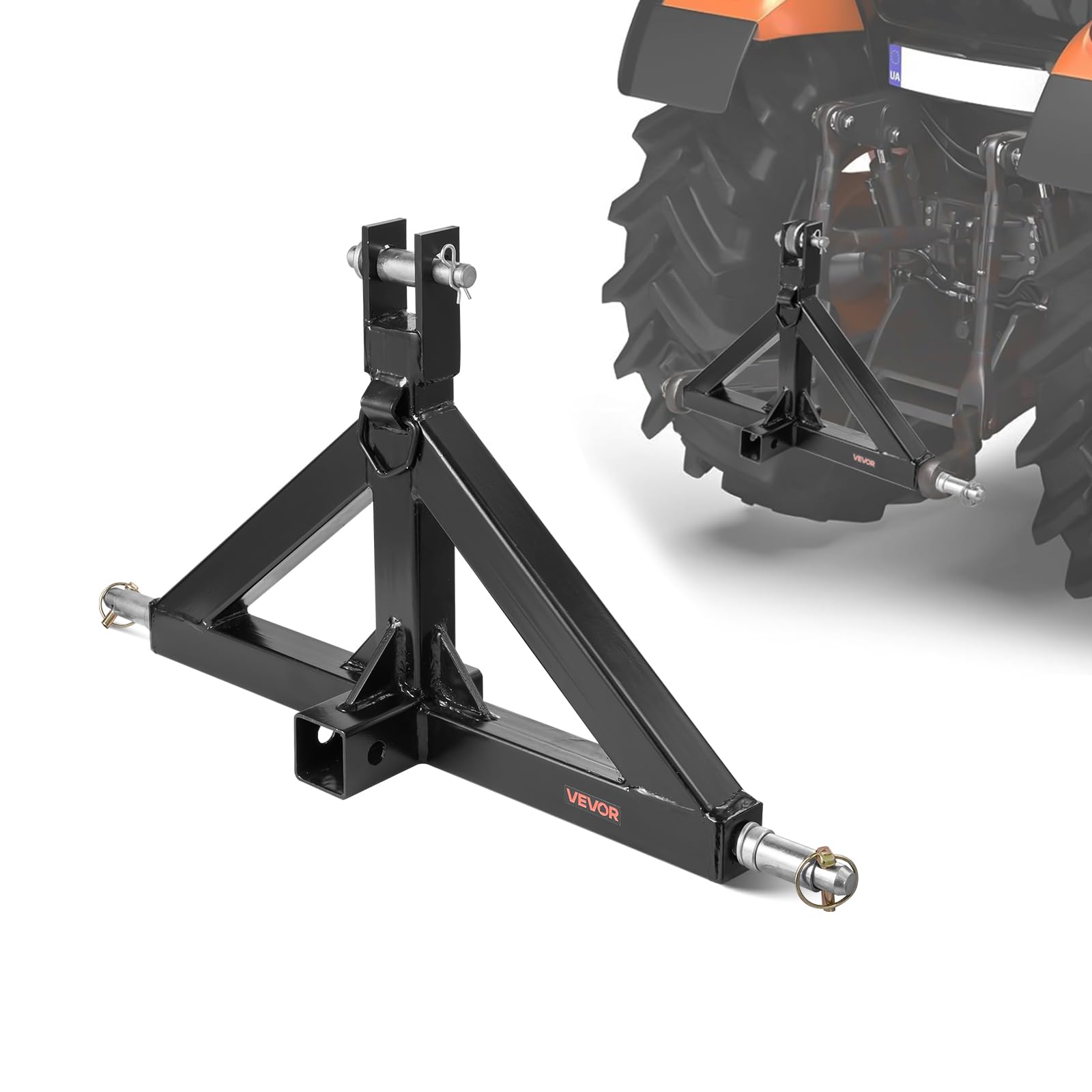 VEVOR front view of 3 point receiver showing full adapter and mounting points for easy fitting