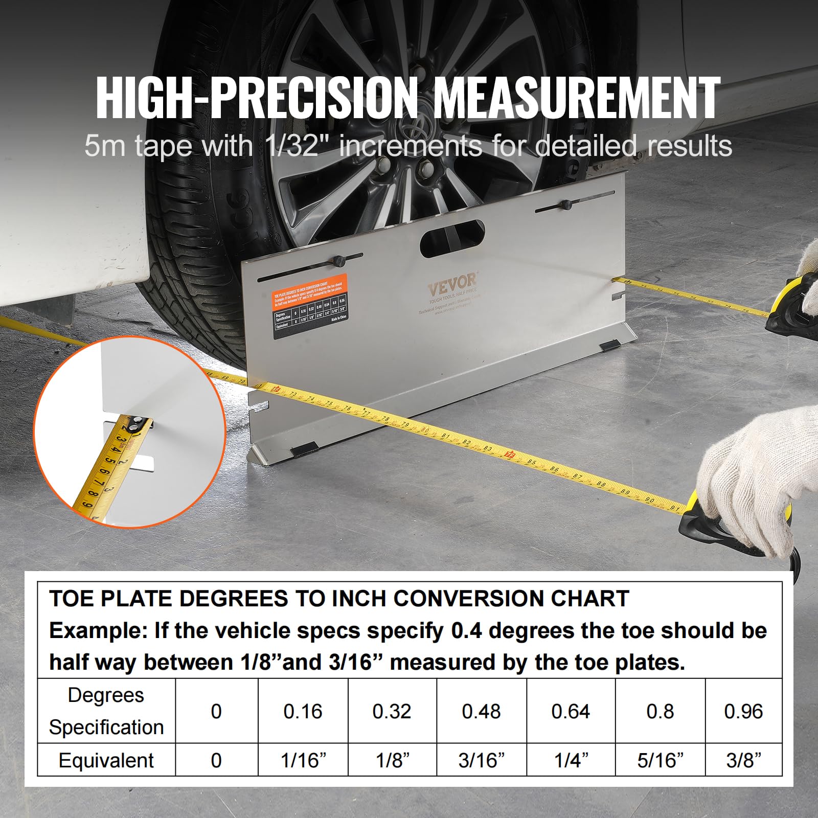 VEVOR alignment rods and two 5m tape measures laid out for quick setup and measurement