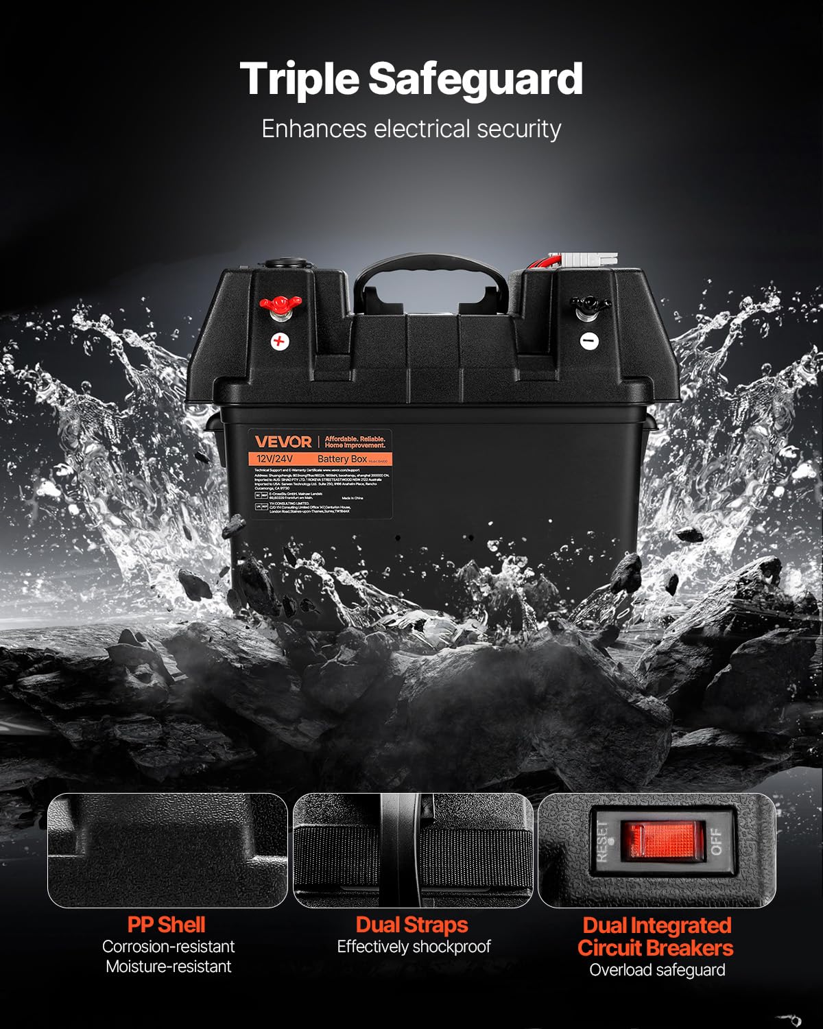 VEVOR battery box close-up voltmeter panel for instant battery voltage monitoring