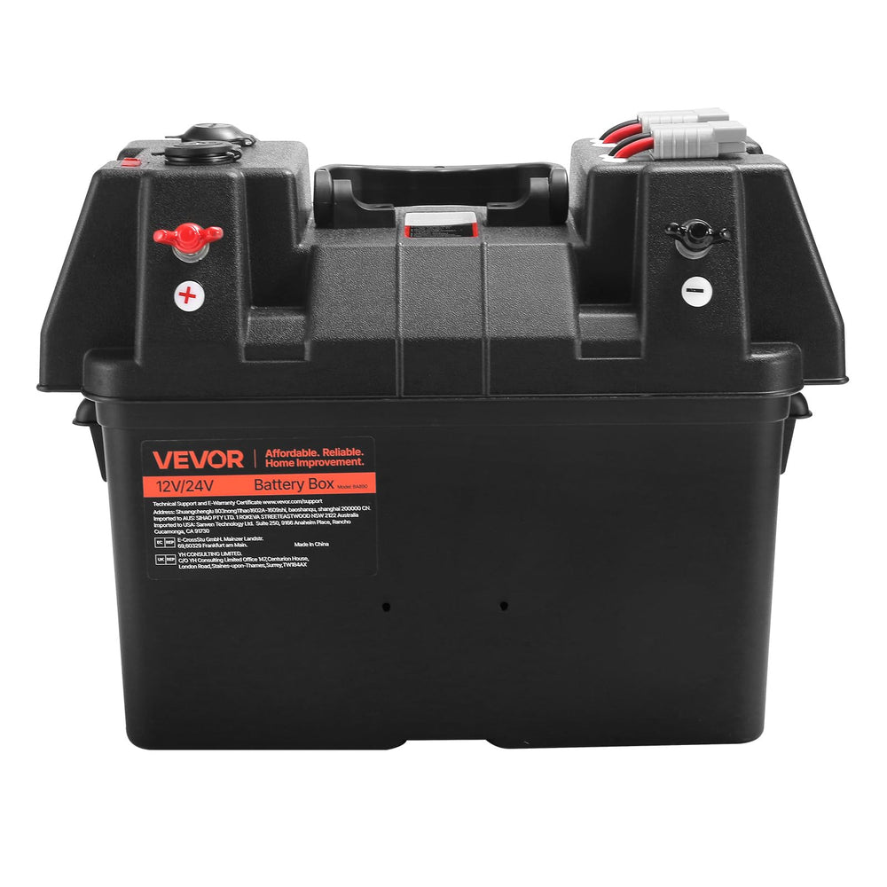 VEVOR battery box shell texture and drainage showing impact-resistant, weatherproof design