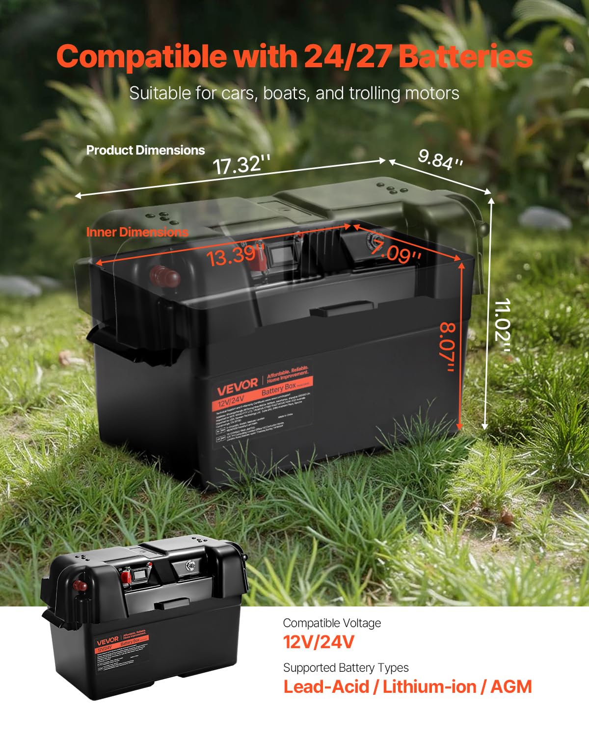 VEVOR top open view displaying easy battery access and layout benefit