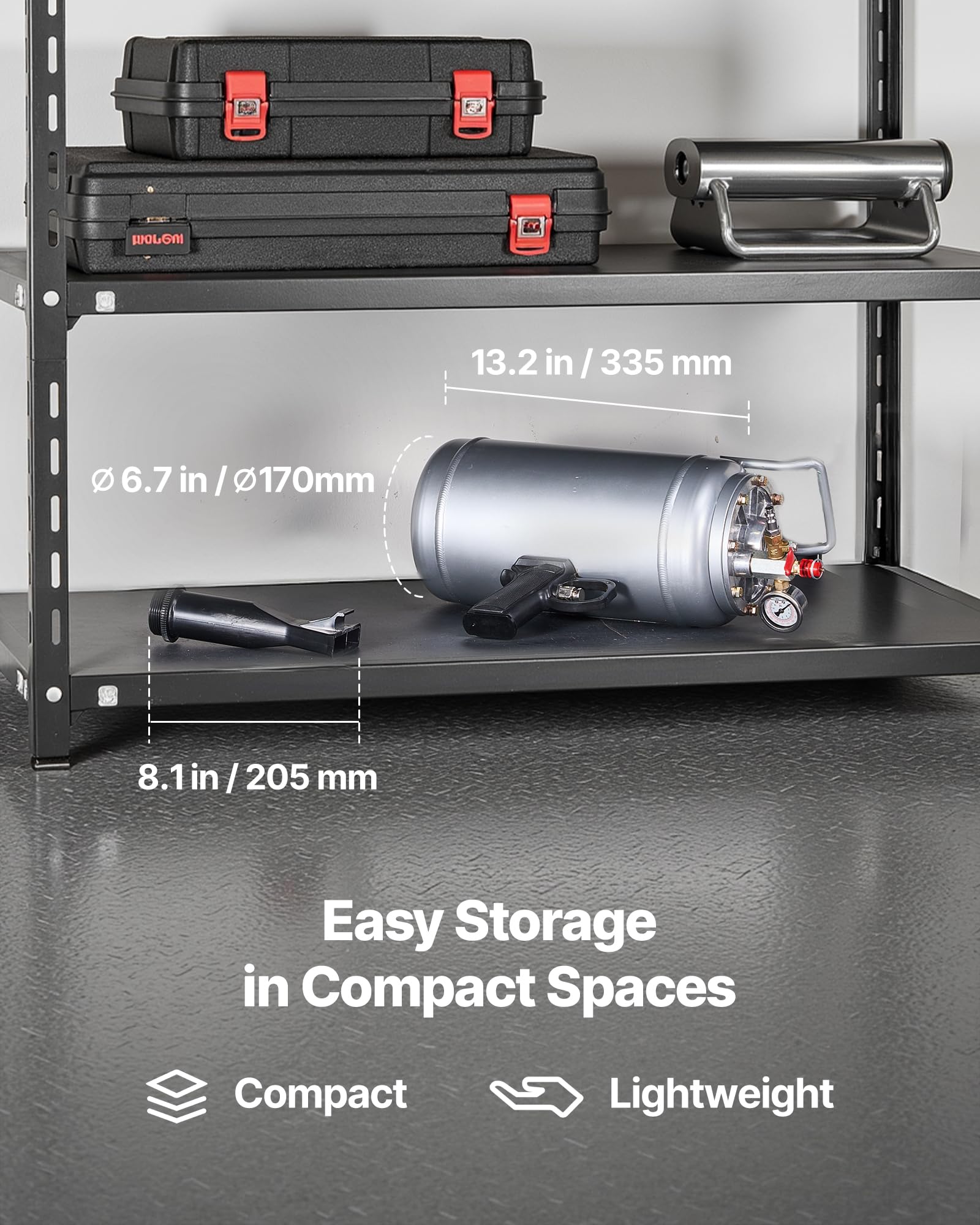 VEVOR unit stored in a car trunk for convenient roadside tire repairs
