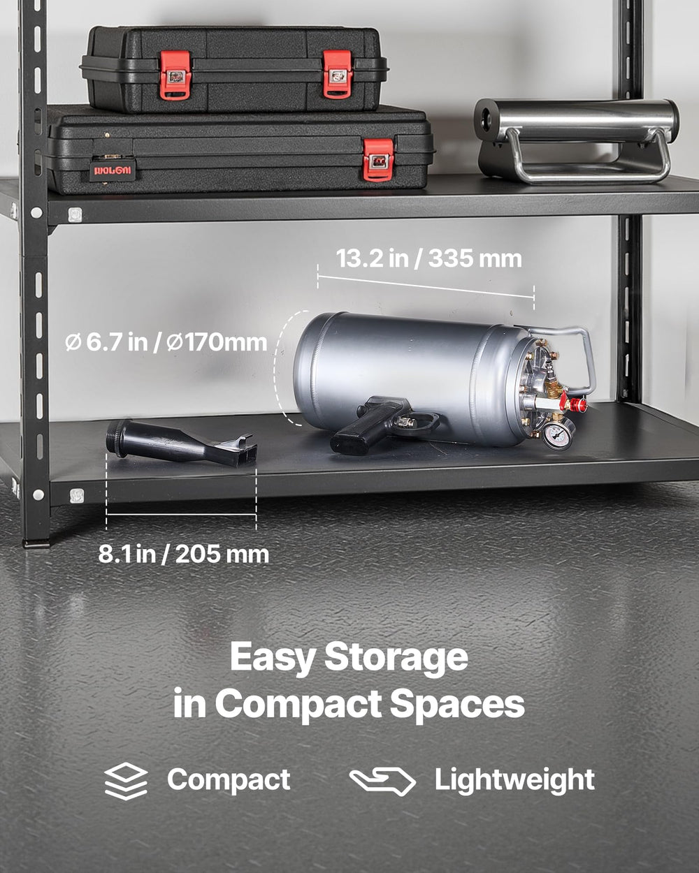 VEVOR unit stored in a car trunk for convenient roadside tire repairs