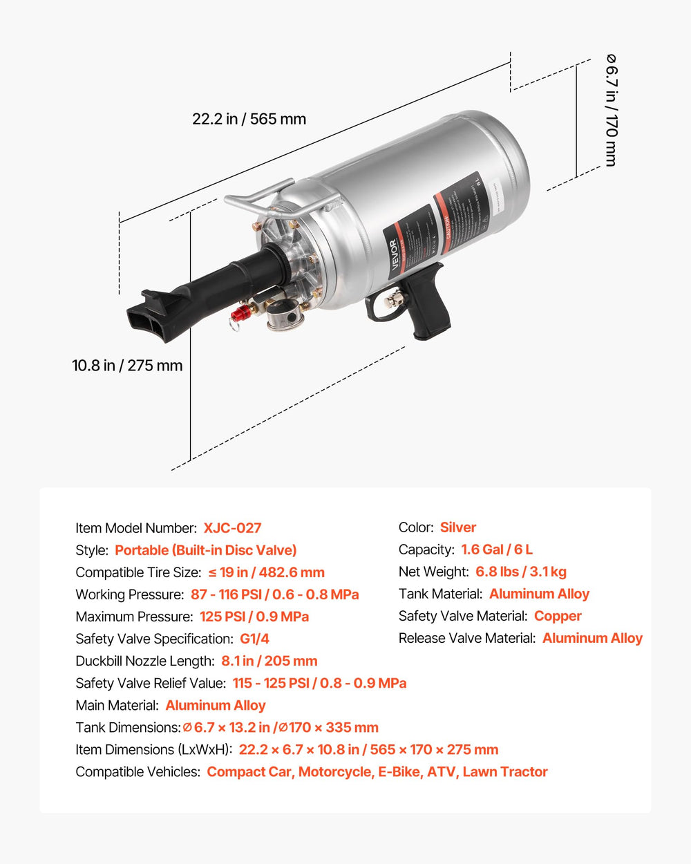 VEVOR held in hands for scale showing lightweight, easy transport benefit